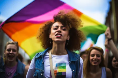 Diverse Group Participating In A Pride Parade