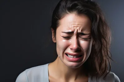 Young Woman Crying With Emotional Facial Expression