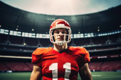 American Football Player Standing In Stadium