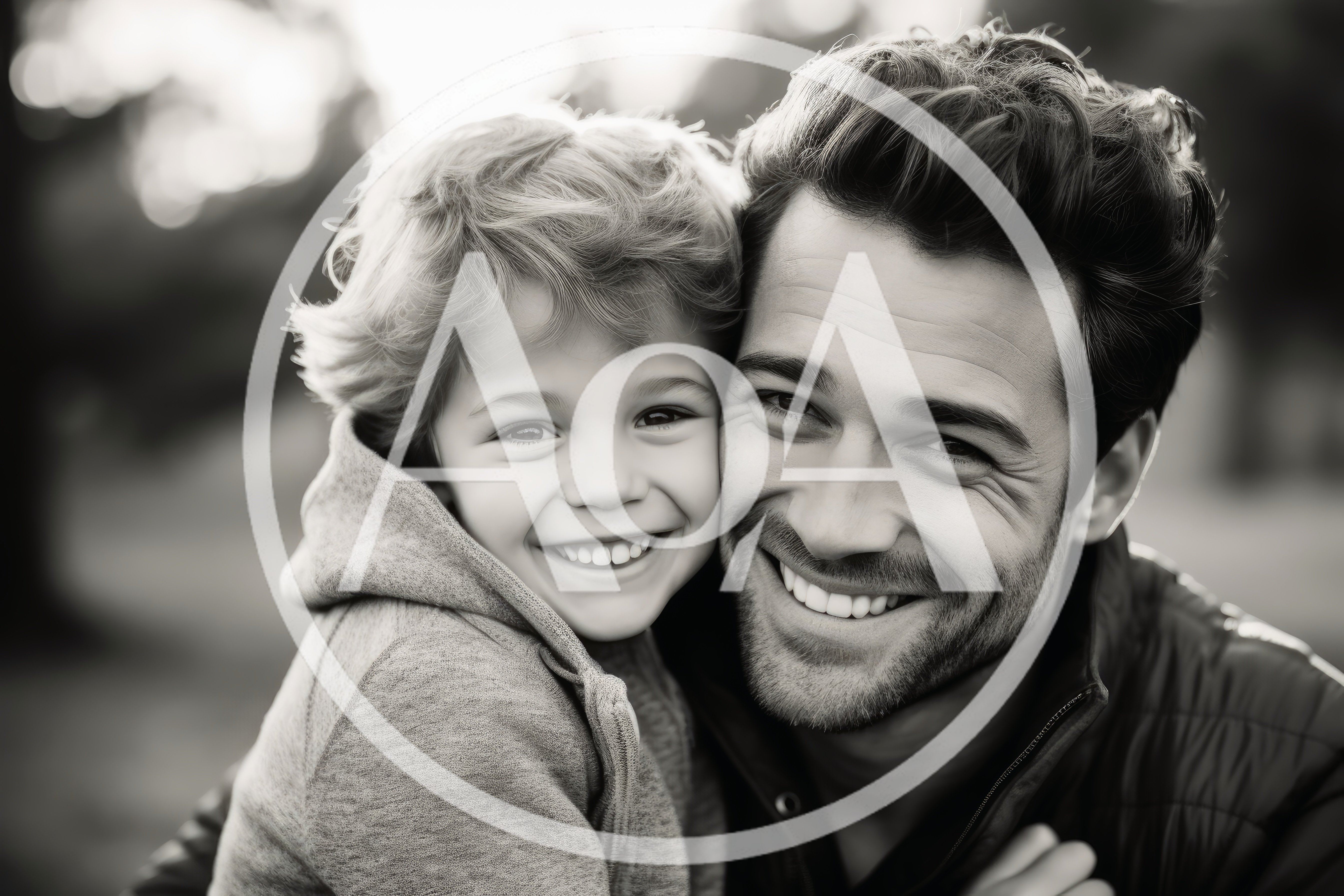 Close Up Portrait Of A Father And Son Smiling