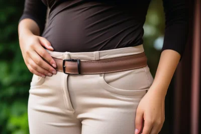 Close Up Of A Woman Wearing Beige Trousers
