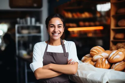 Smiling Female Baker Standing In A Bakery