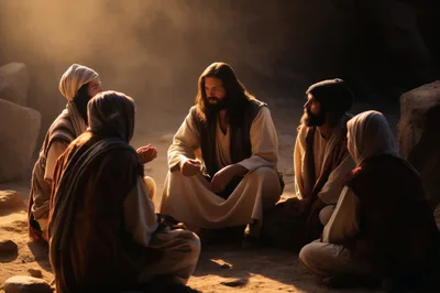 Jesus Christ Teaching Disciples In A Desert Setting