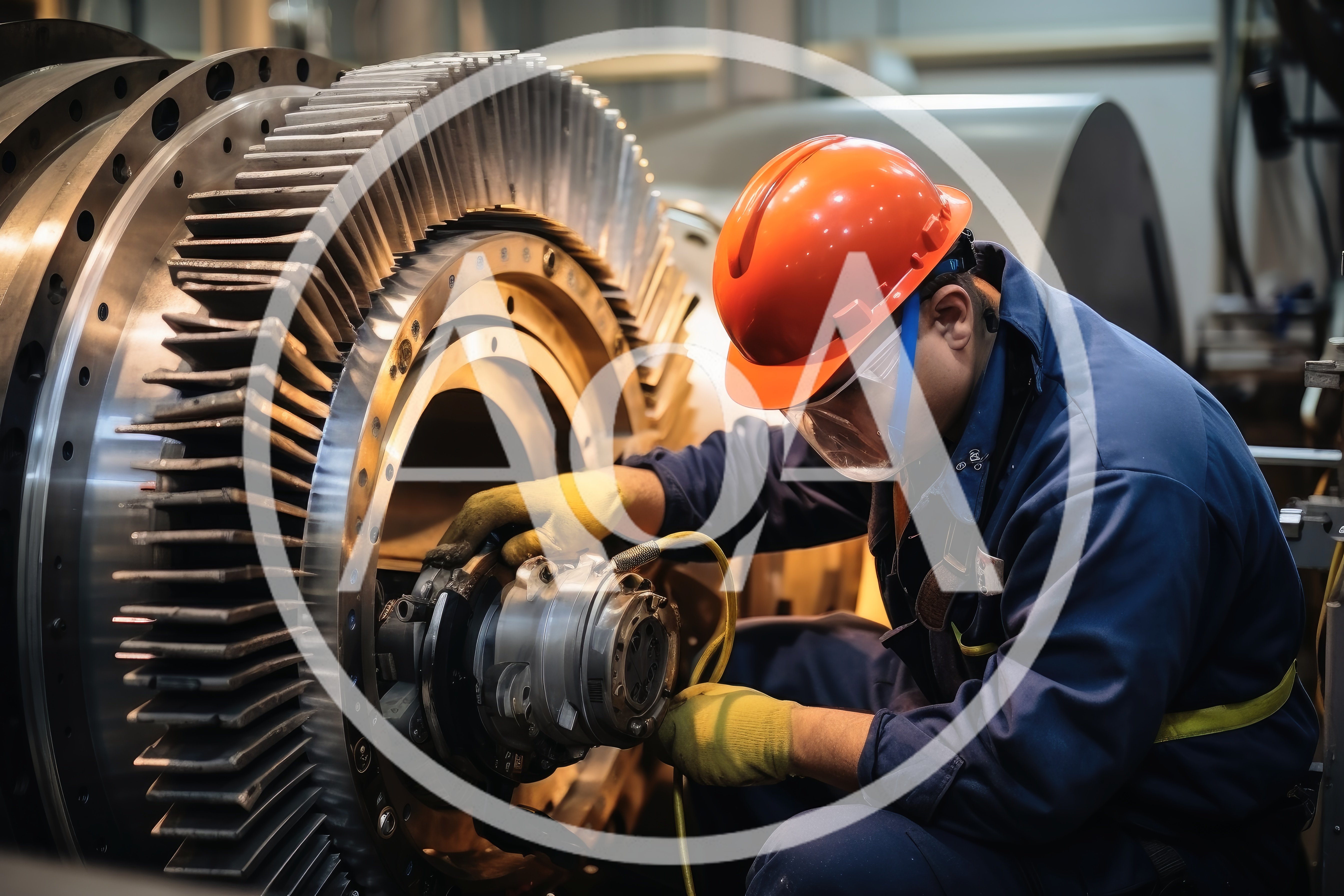 Industrial Technician Inspecting Large Turbine Rotor