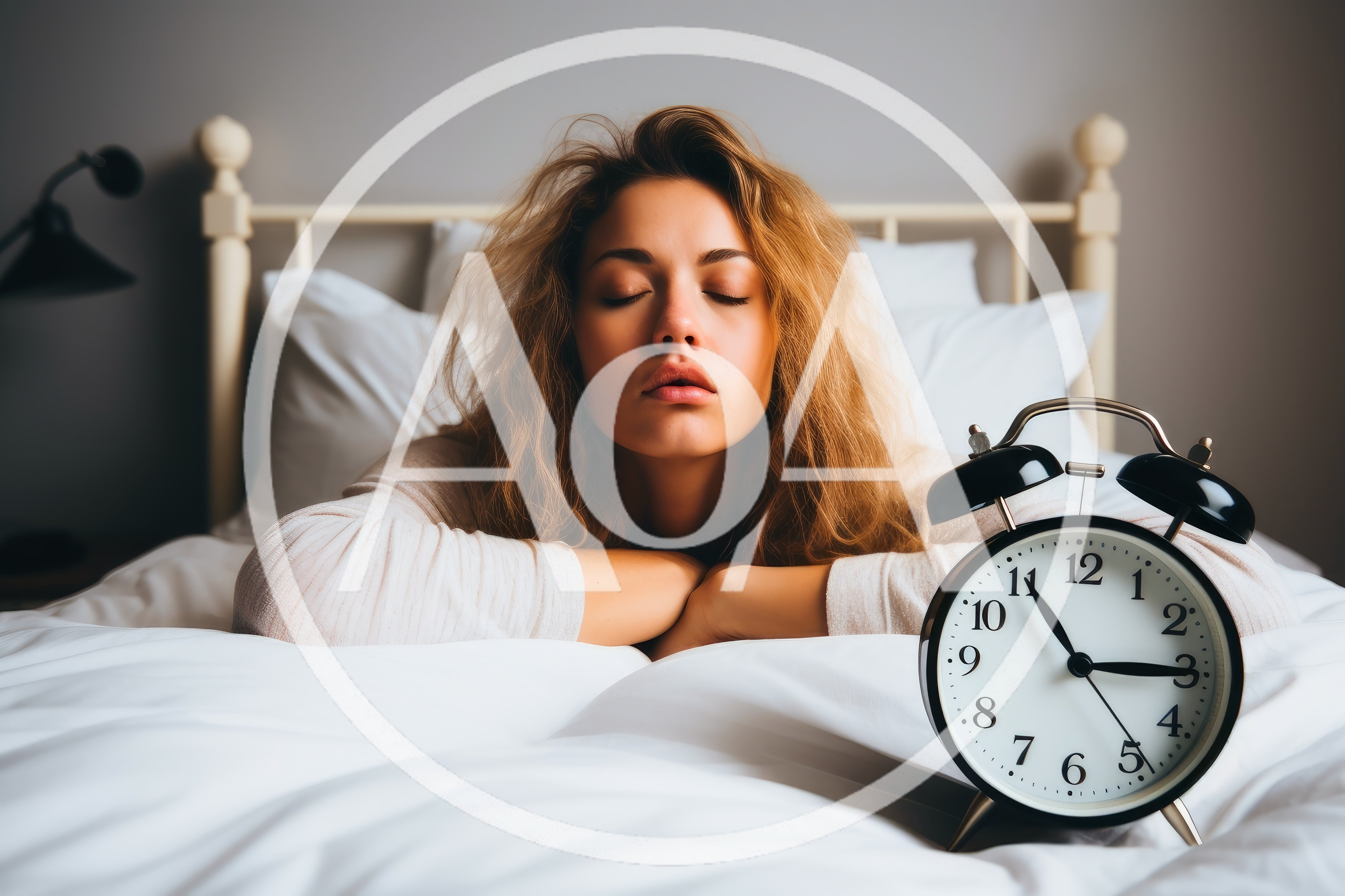 Young Woman Sleeping In Bed With Alarm Clock