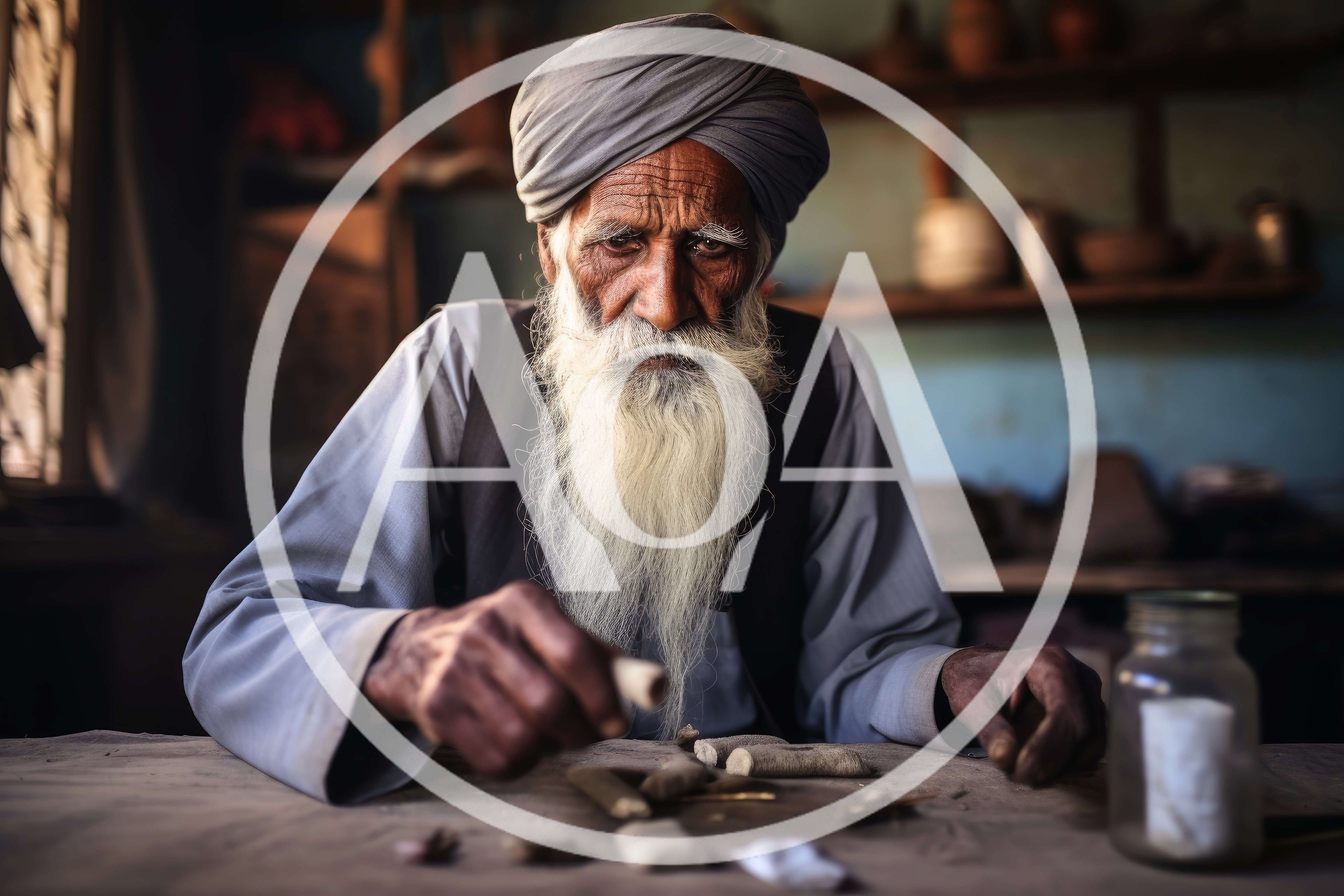 Elderly Indian Artisan Crafting Traditional Clay Objects