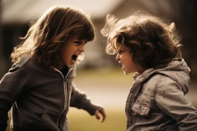 Two Young Children Arguing And Yelling At Each Other
