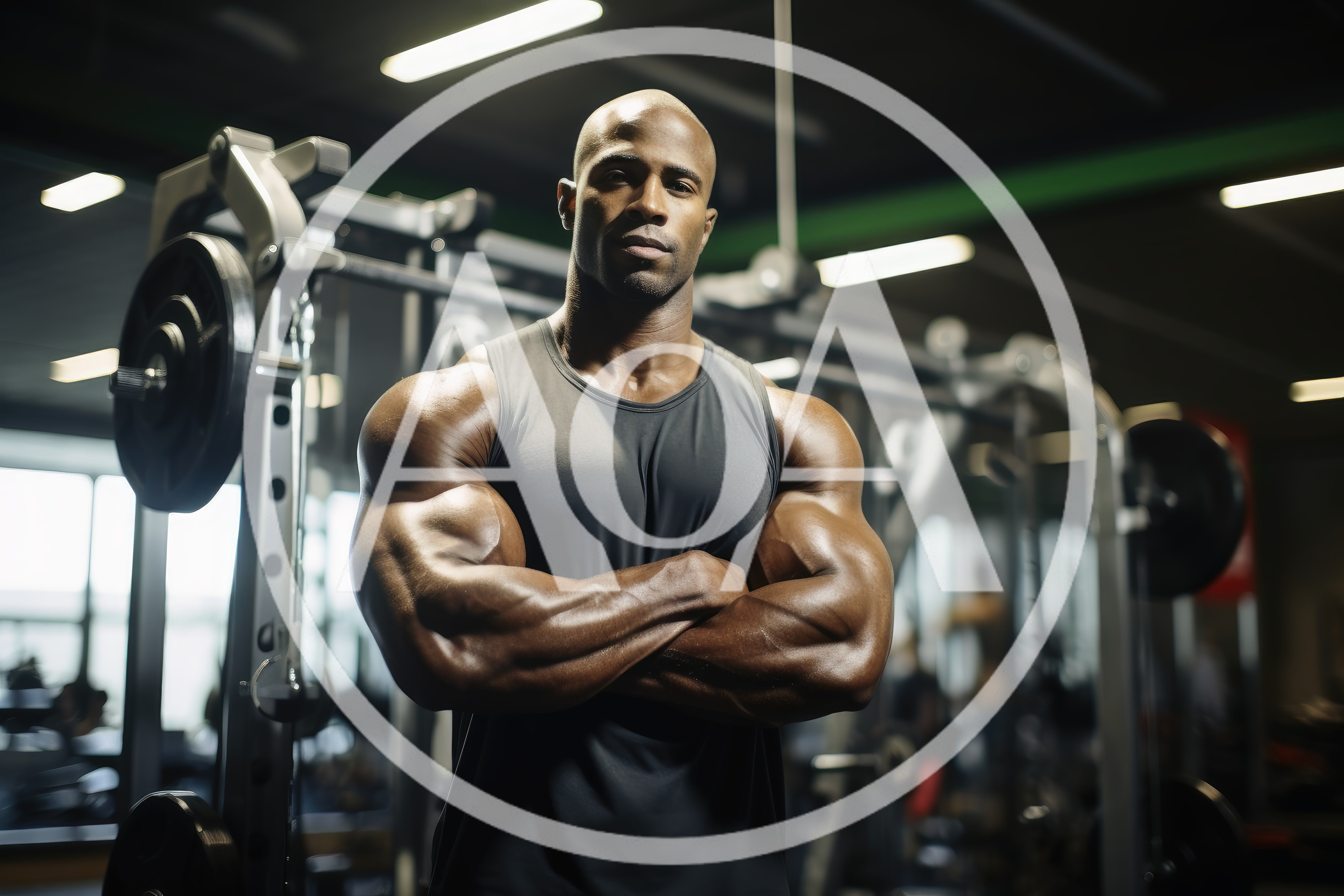 Muscular Bodybuilder Standing With Arms Crossed In Gym