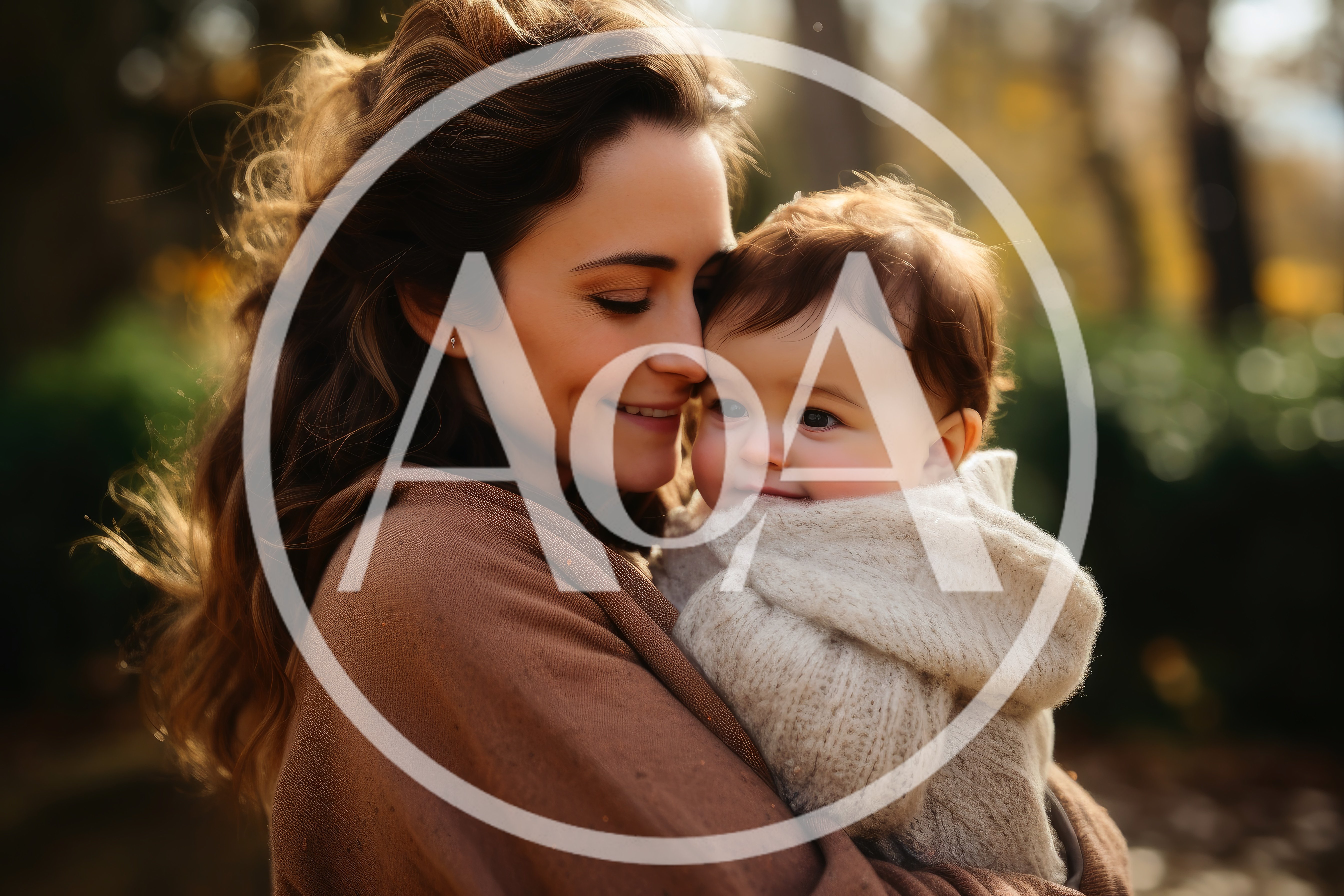 Mother Holding Her Baby In An Autumn Park
