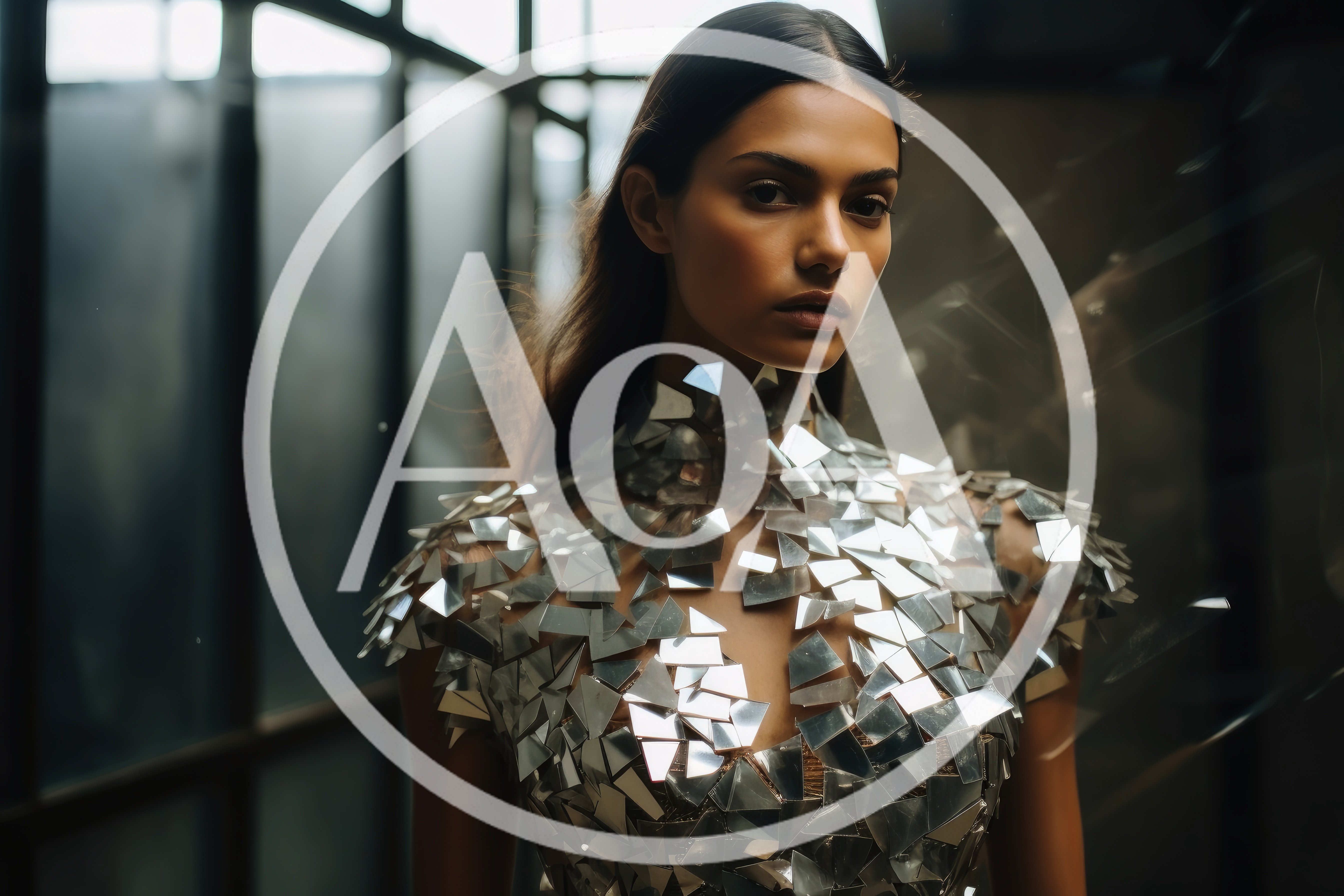 Fashion Model Wearing A Reflective Mirror Shard Dress