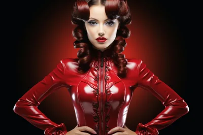 Portrait Of A Woman In Red Latex Outfit