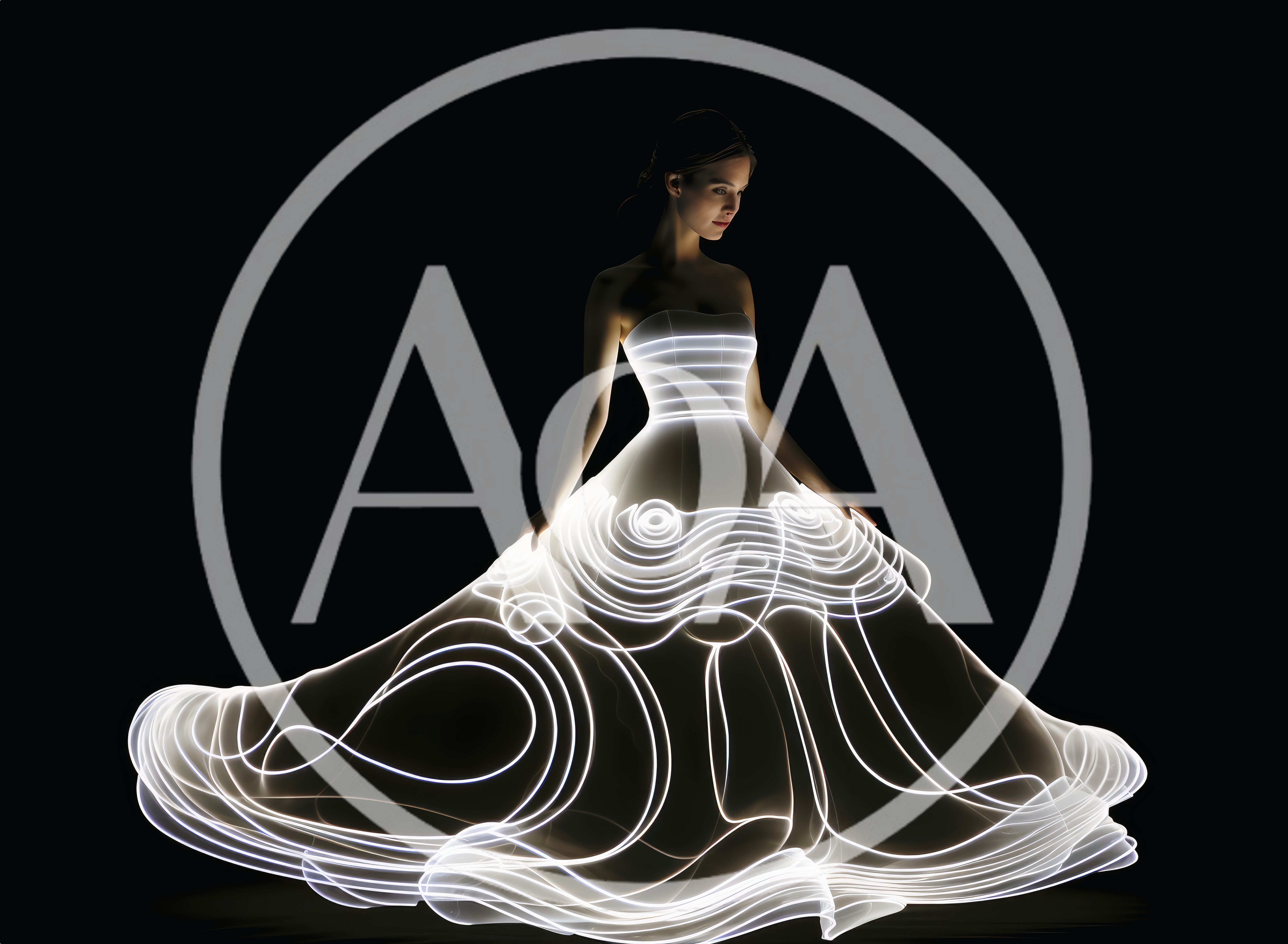Woman Wearing A Glowing Fiber Optic Ball Gown