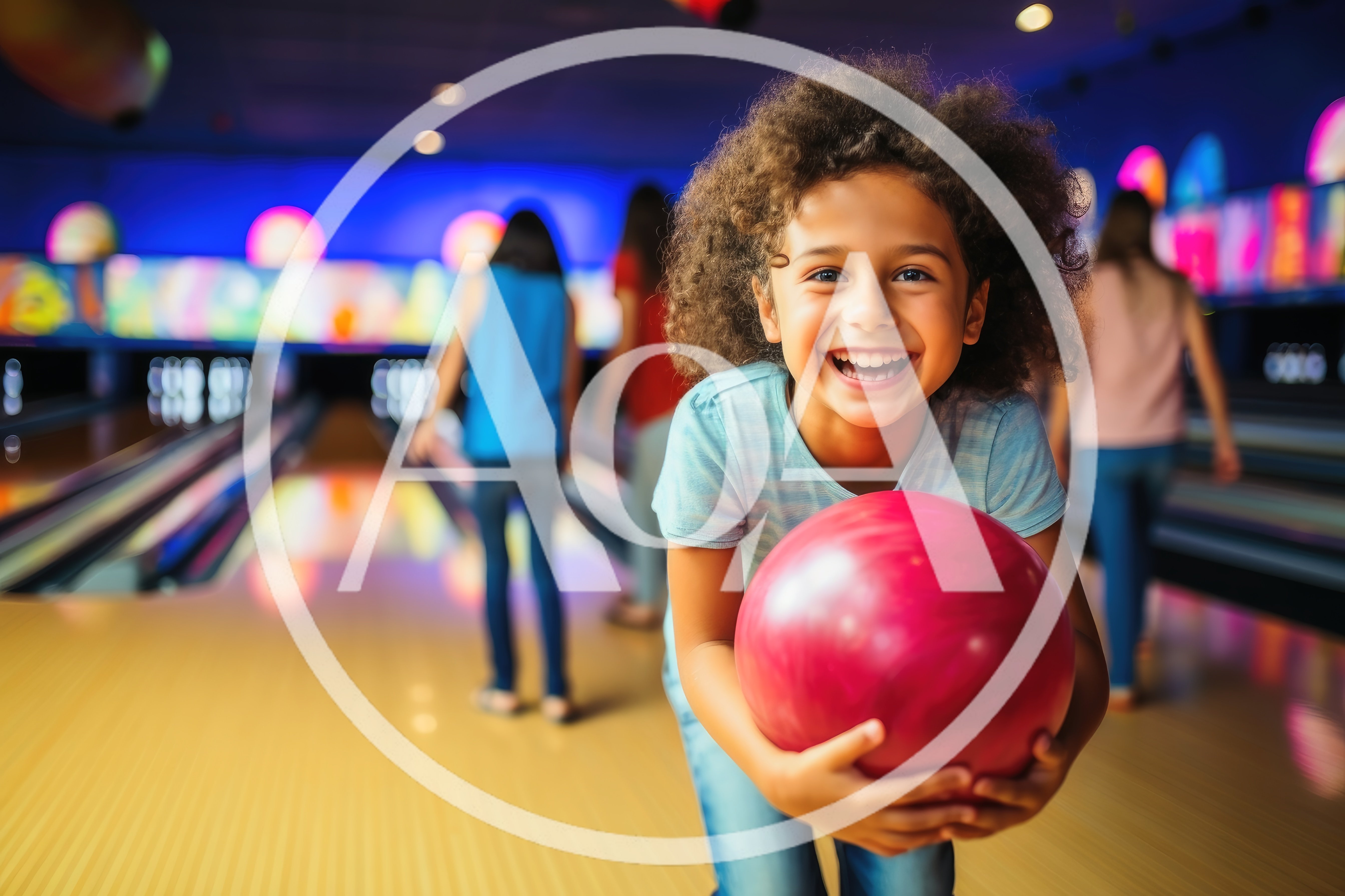 Happy Young Girl Holding Bowling Ball