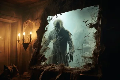 Eerie Ghostly Figure Emerging From A Broken Mirror