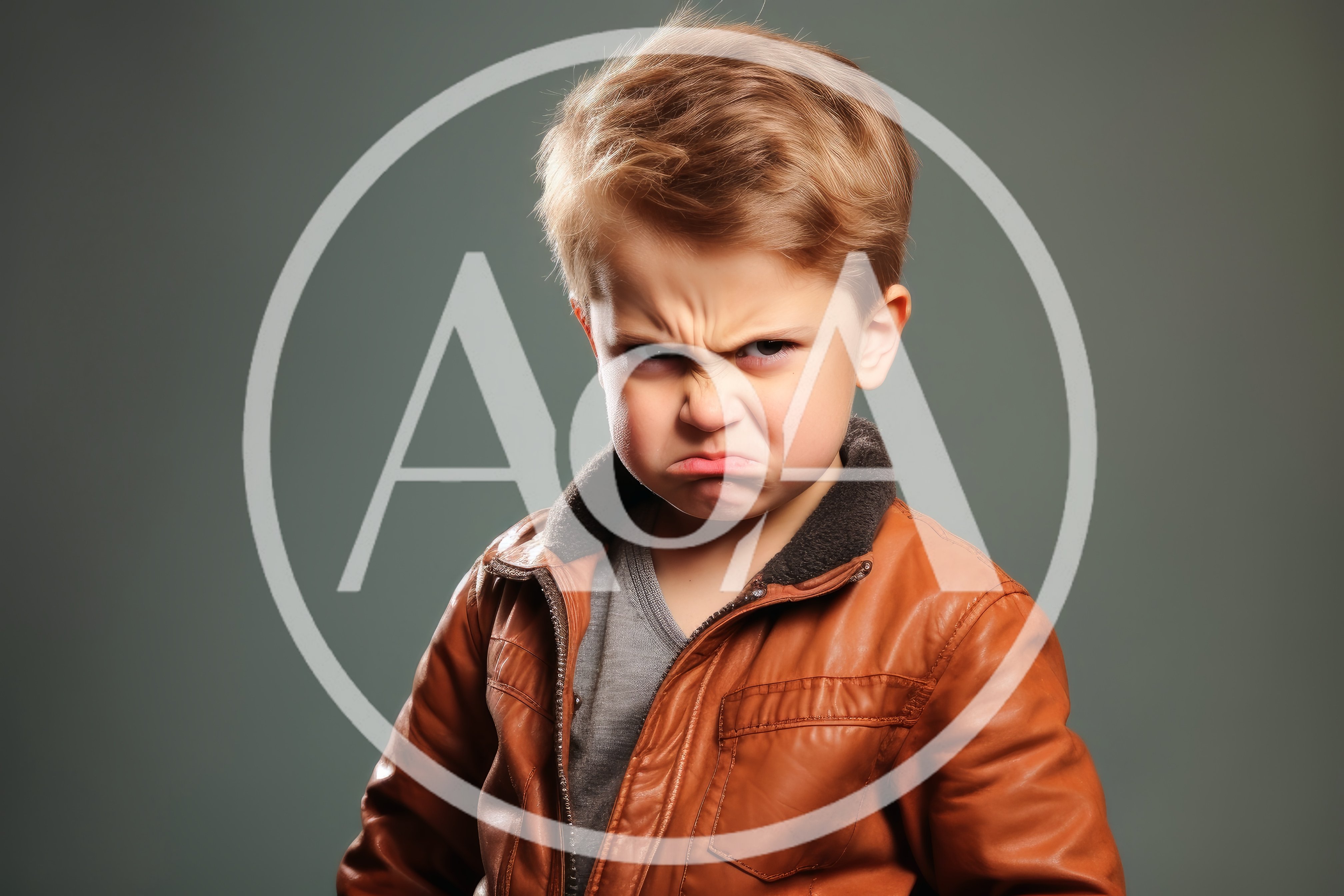 Angry Young Boy Wearing A Brown Leather Jacket