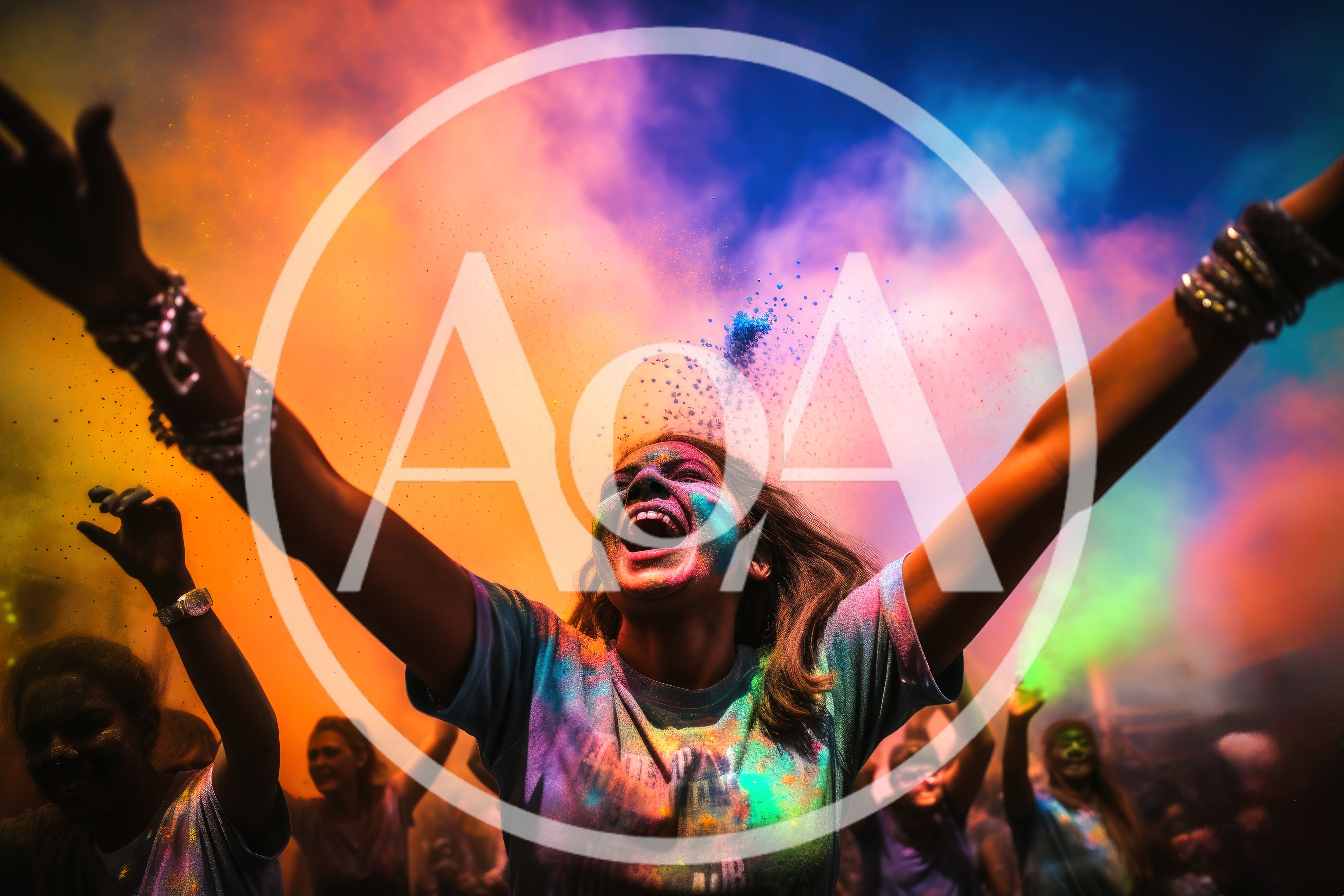 Young Woman Celebrating Holi Festival With Colorful Powder