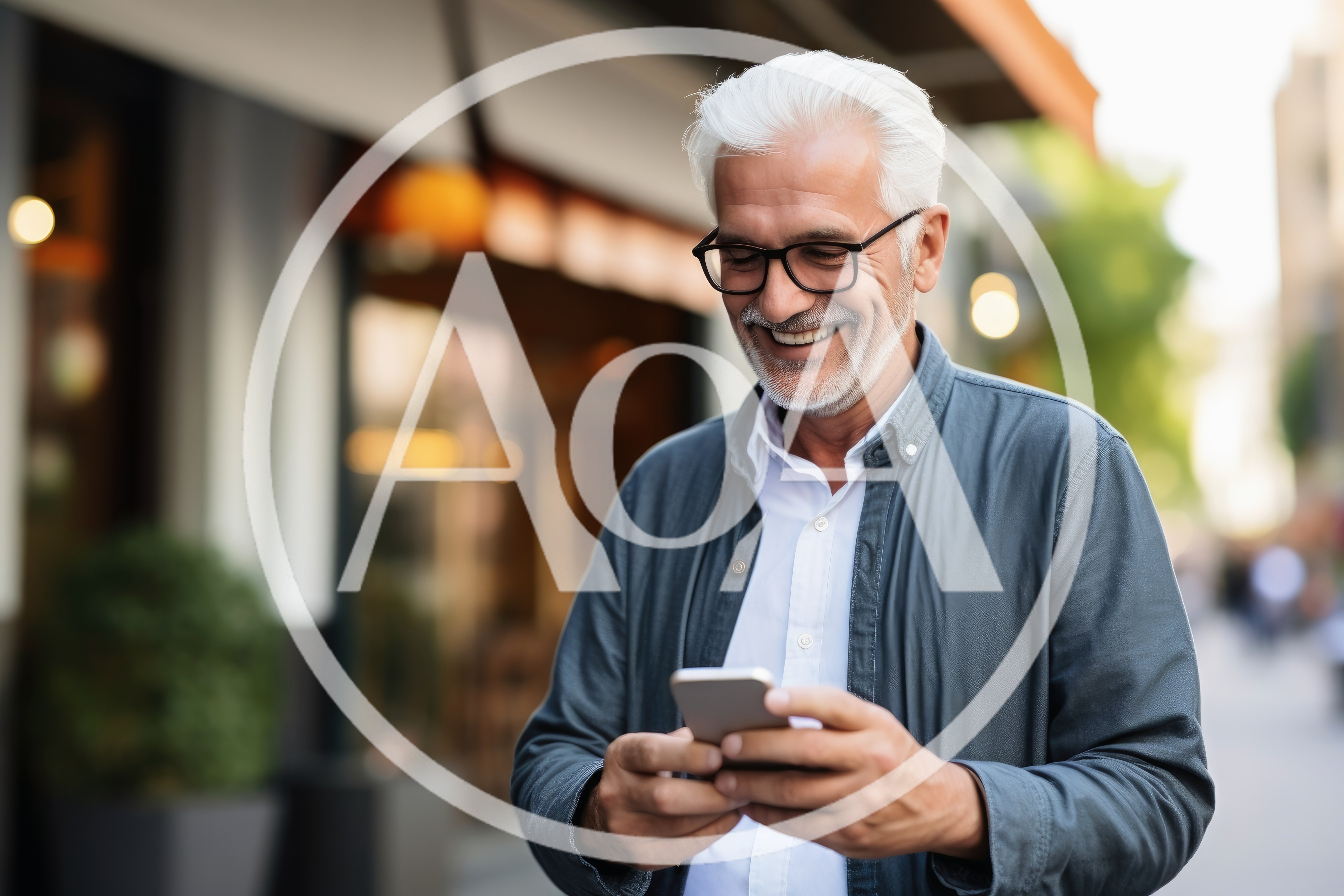 Happy Senior Man Using Smartphone Outdoors
