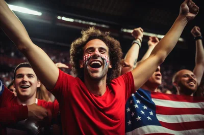 Excited Soccer Fans Cheering In A Stadium