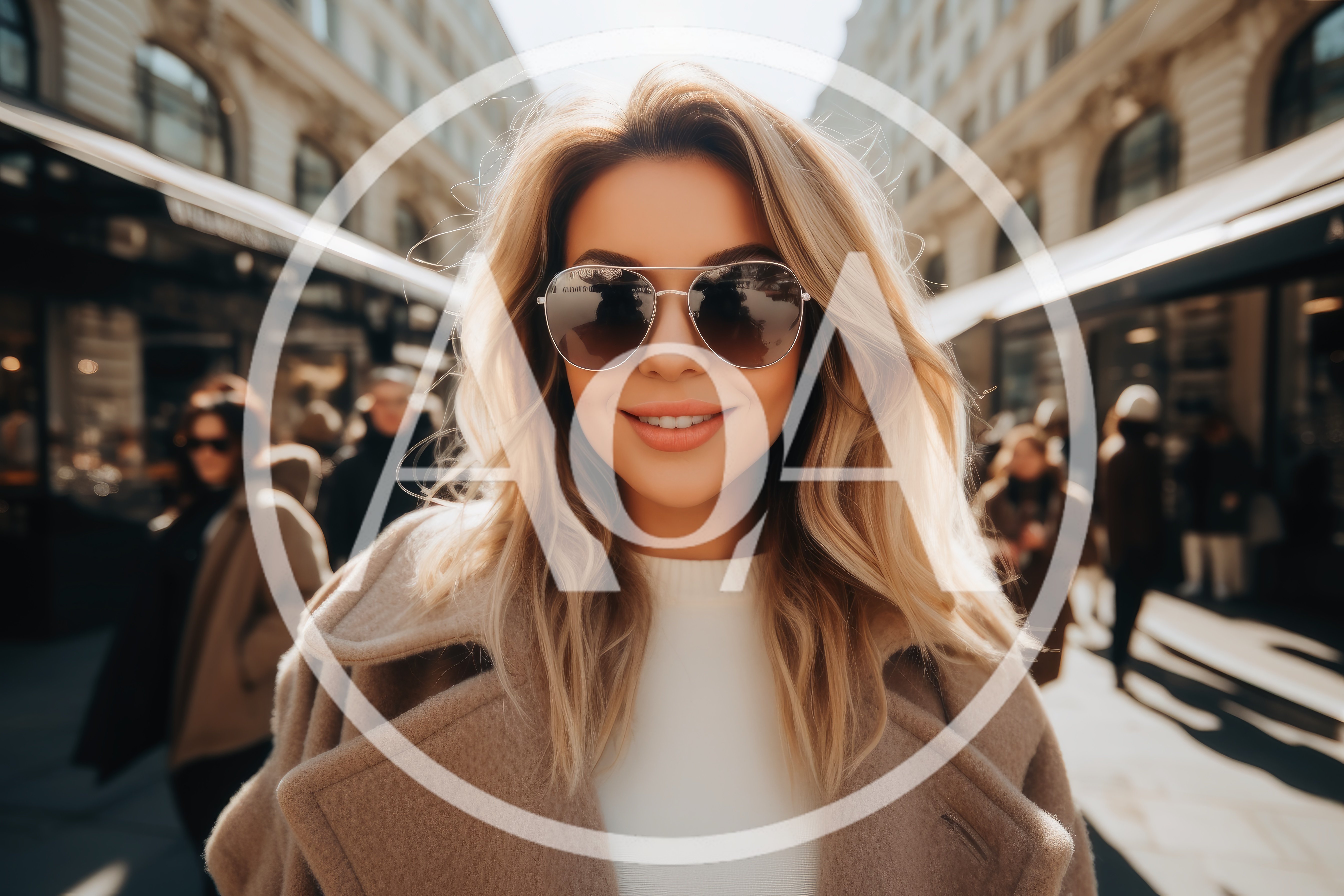 Stylish Blonde Woman Wearing Sunglasses Walking In City