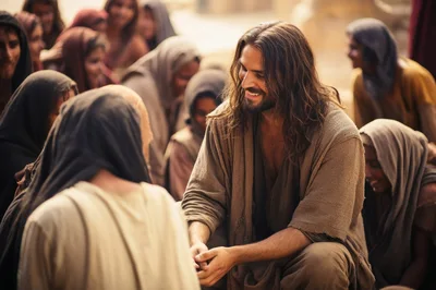 Jesus Christ Teaching A Group Of People