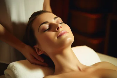 Woman Receiving A Relaxing Head Massage At A Spa