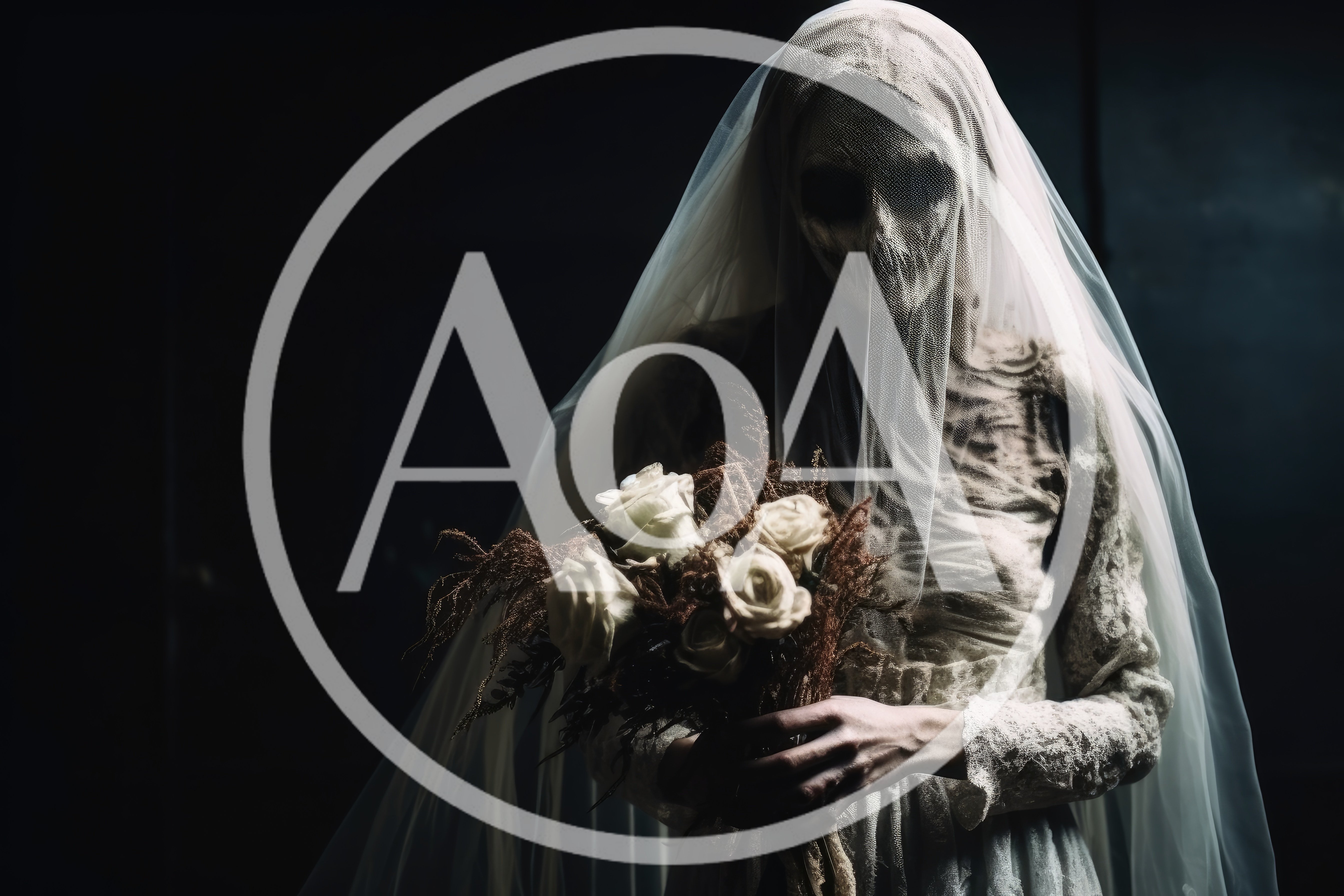 Ghostly Bride Holding A Bouquet Of Dead Roses