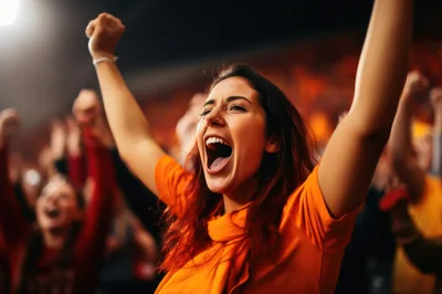Excited Female Fan Cheering At A Sports Stadium