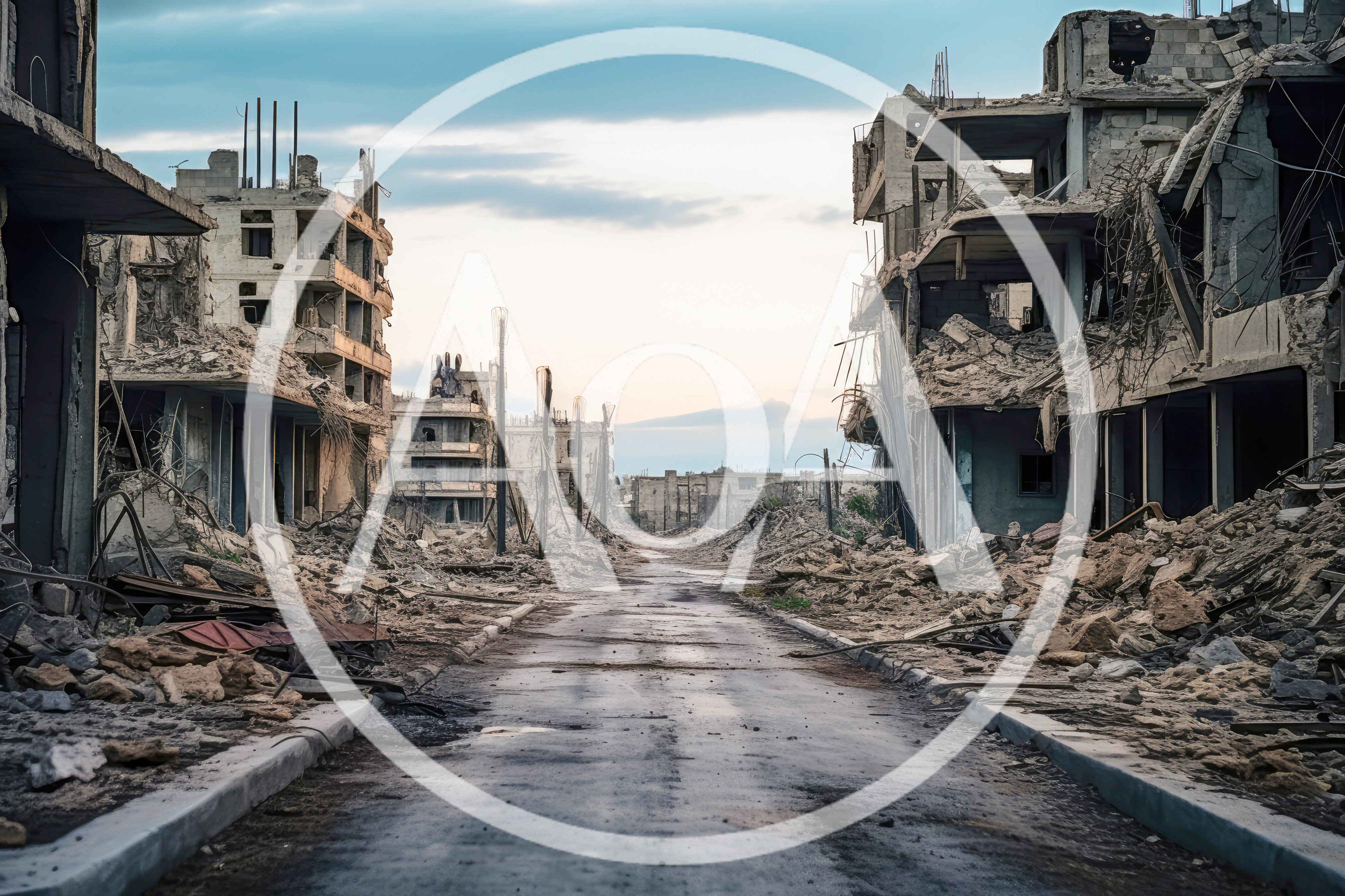 Devastated City Street After War Conflict