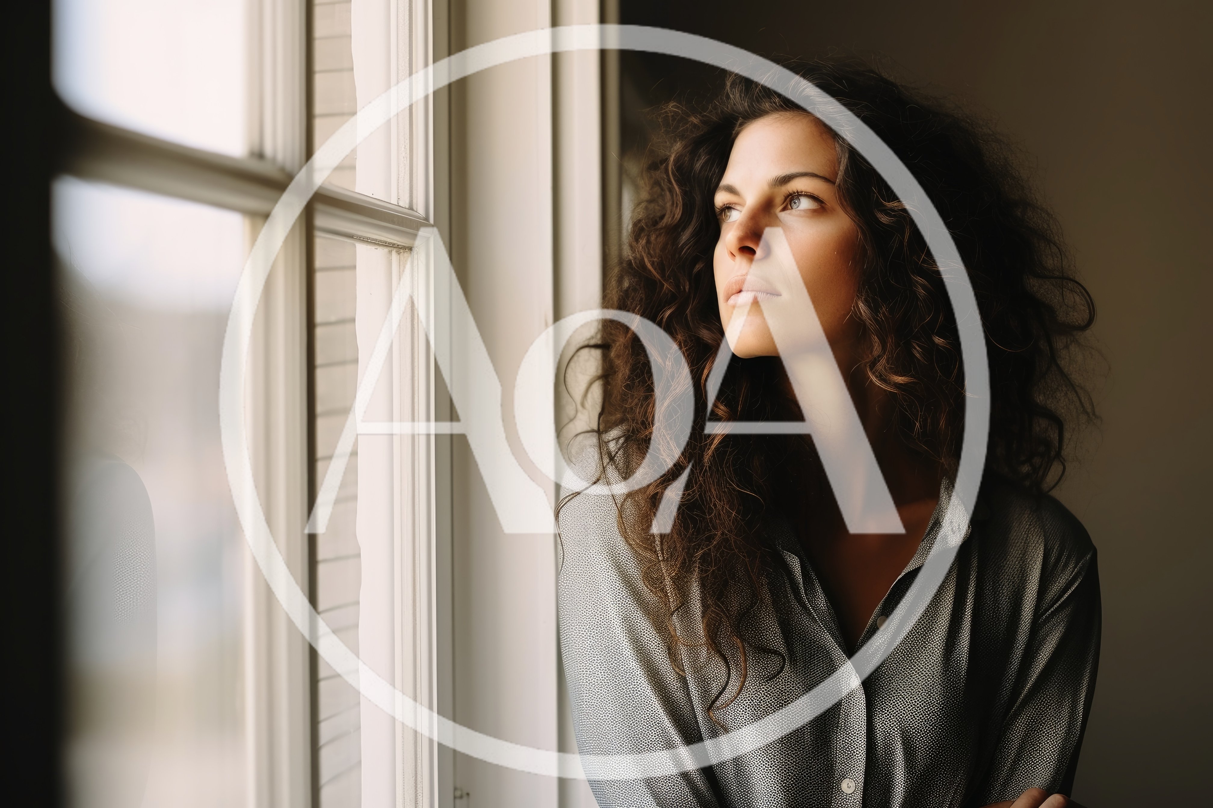 Pensive Woman With Curly Hair Looking Out A Window