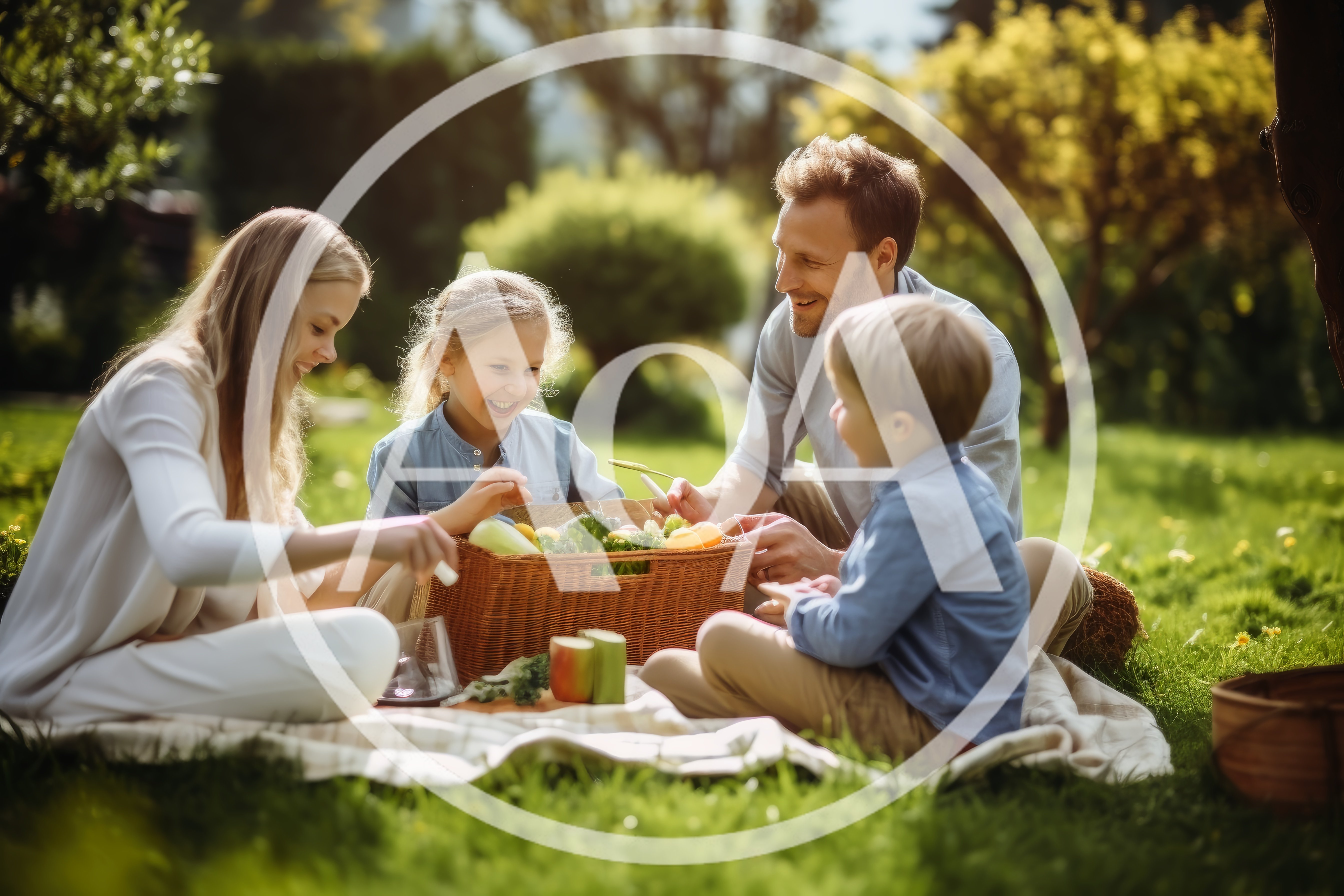 Happy Family Having A Picnic In A Sunny Park