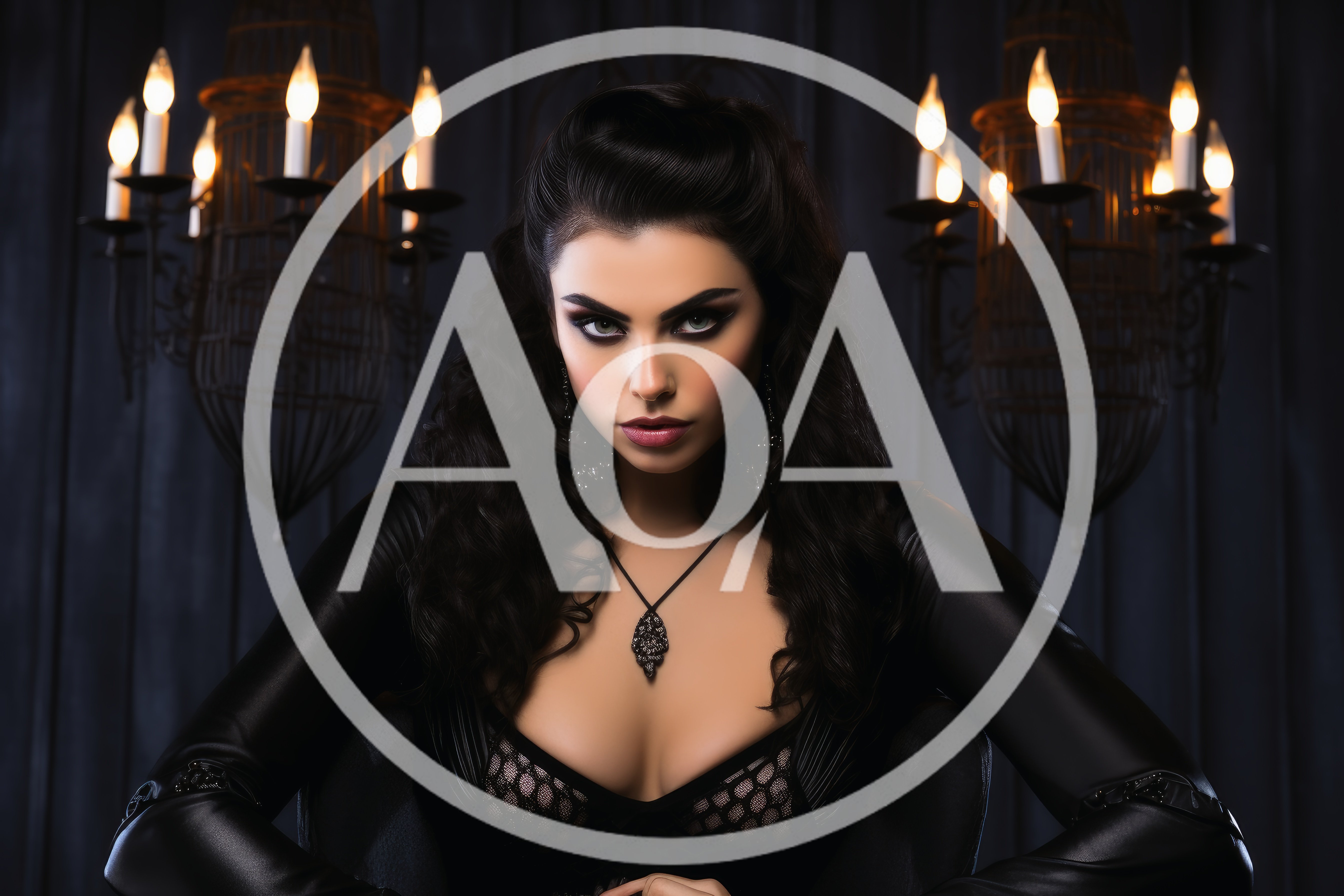 Gothic Woman With Dark Makeup In A Candlelit Room