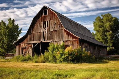 Weathered Wooden Barn In A Rural Field