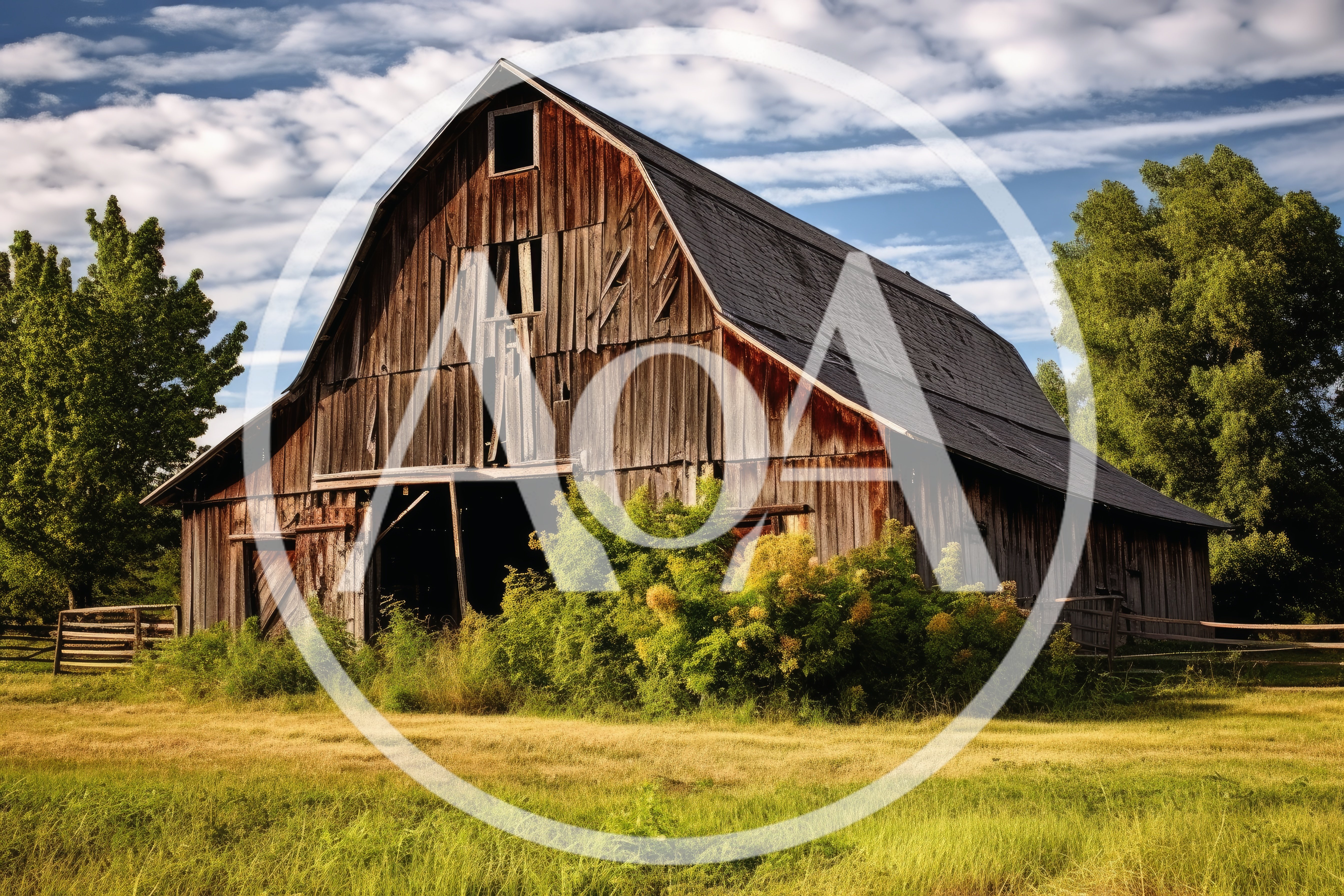 Weathered Wooden Barn In A Rural Field