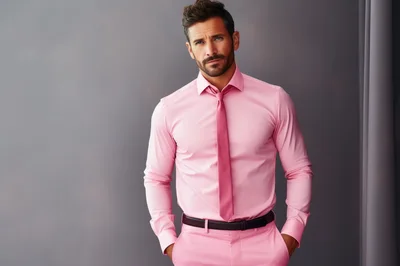 Handsome Man Wearing Pink Suit And Tie