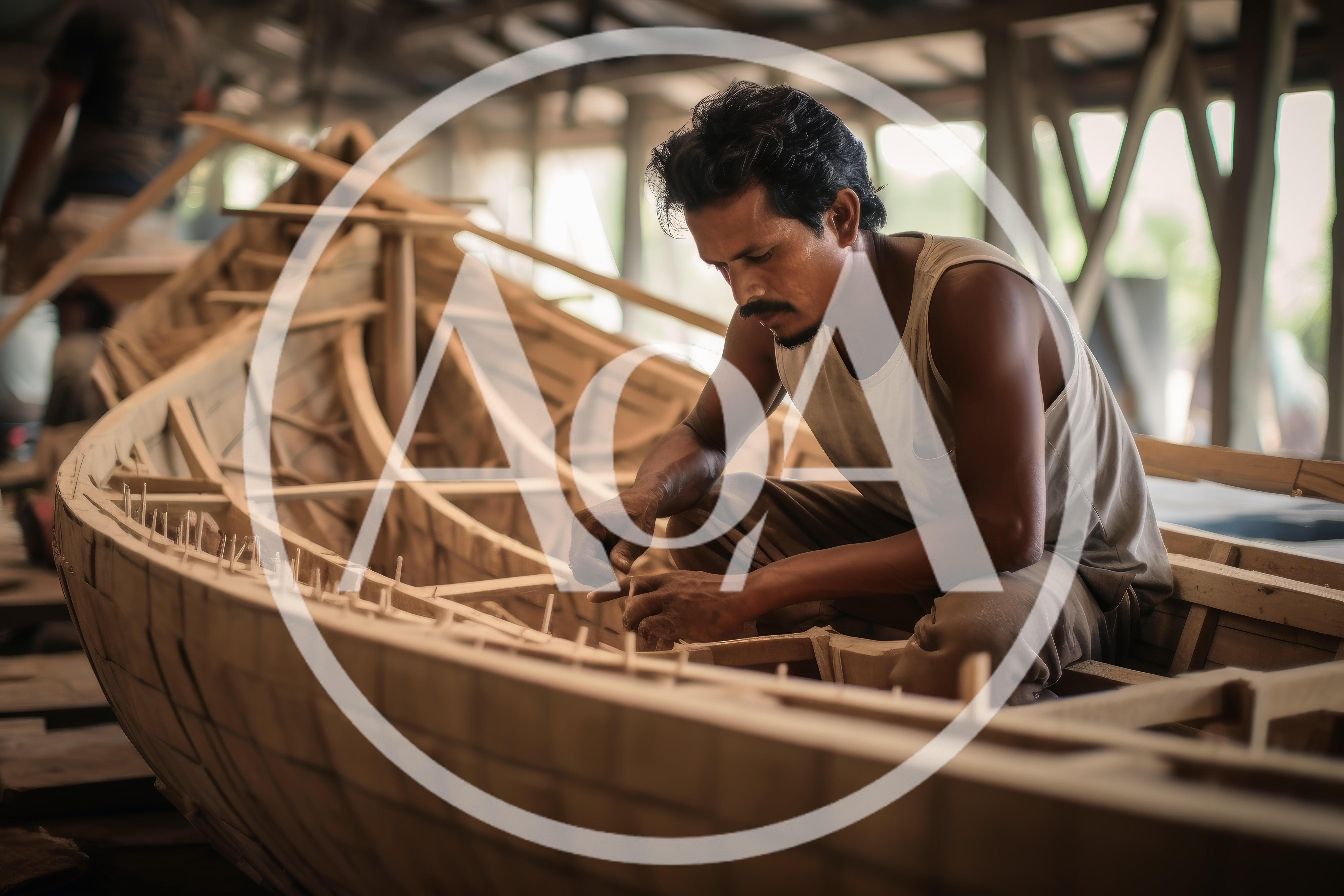Skilled Craftsman Building A Traditional Wooden Boat
