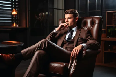 Sophisticated Businessman Sitting In A Leather Armchair