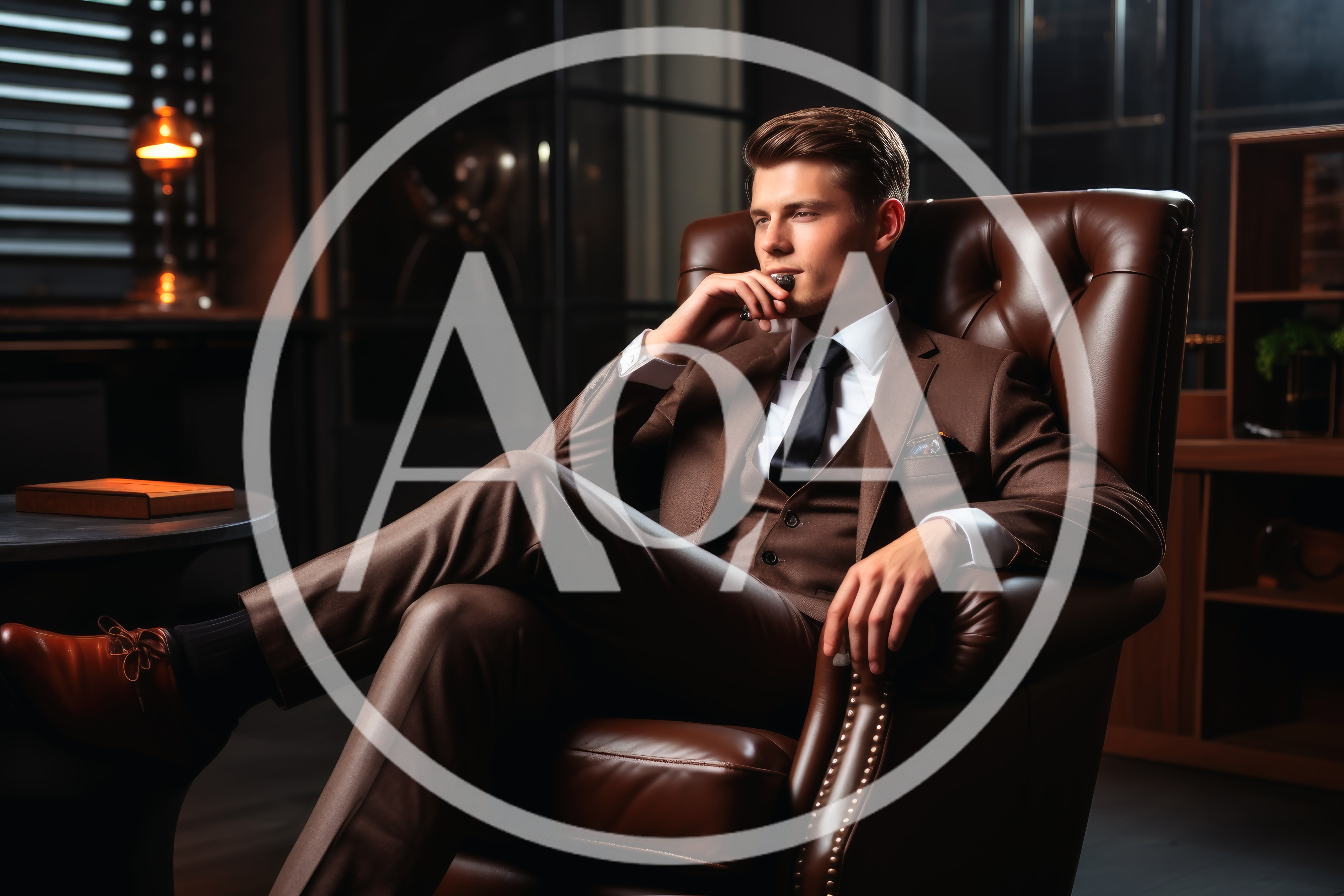 Sophisticated Businessman Sitting In A Leather Armchair