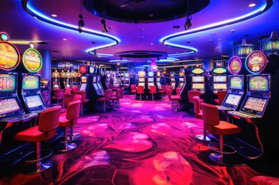 Modern Casino Floor With Glowing Slot Machines