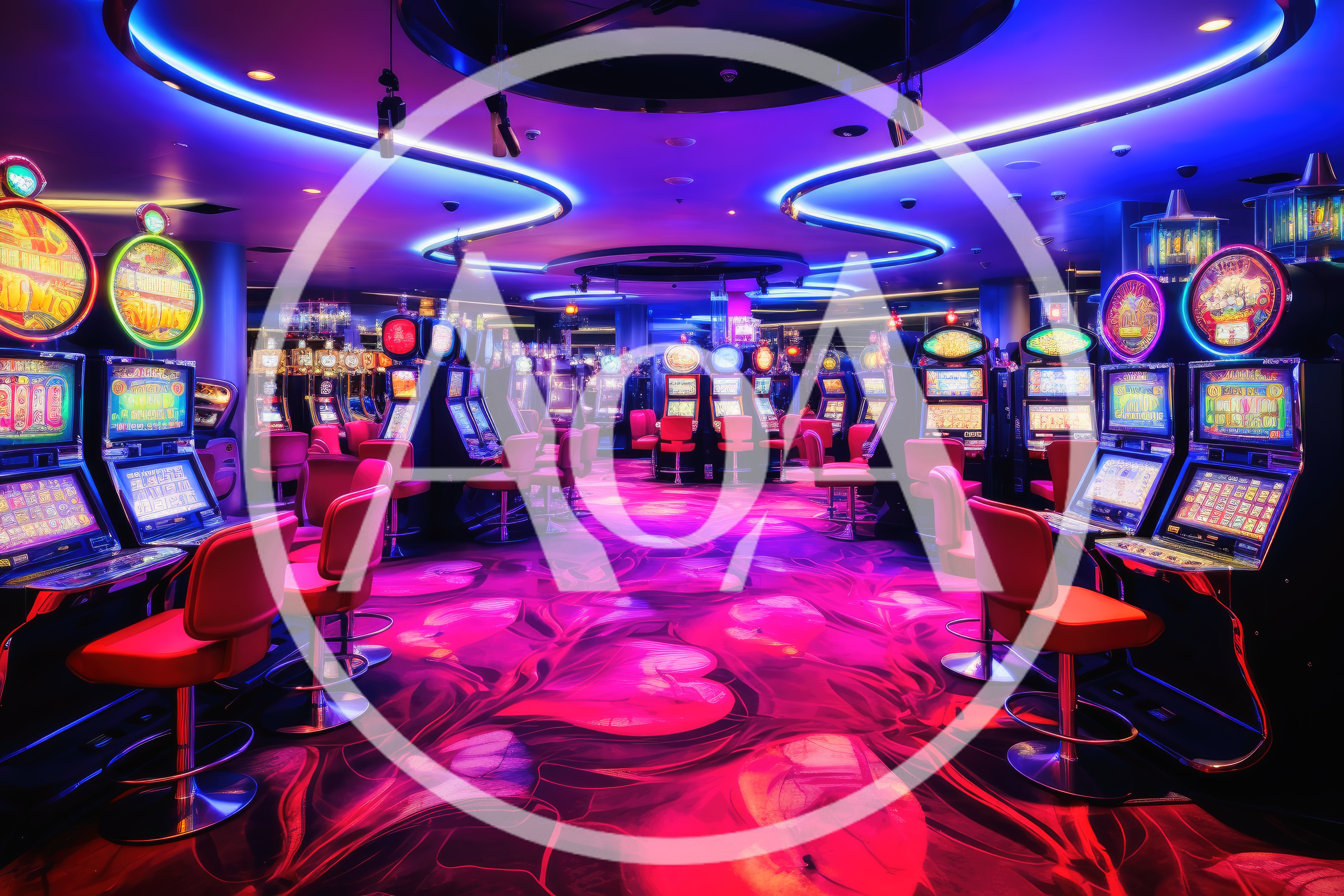 Modern Casino Floor With Glowing Slot Machines