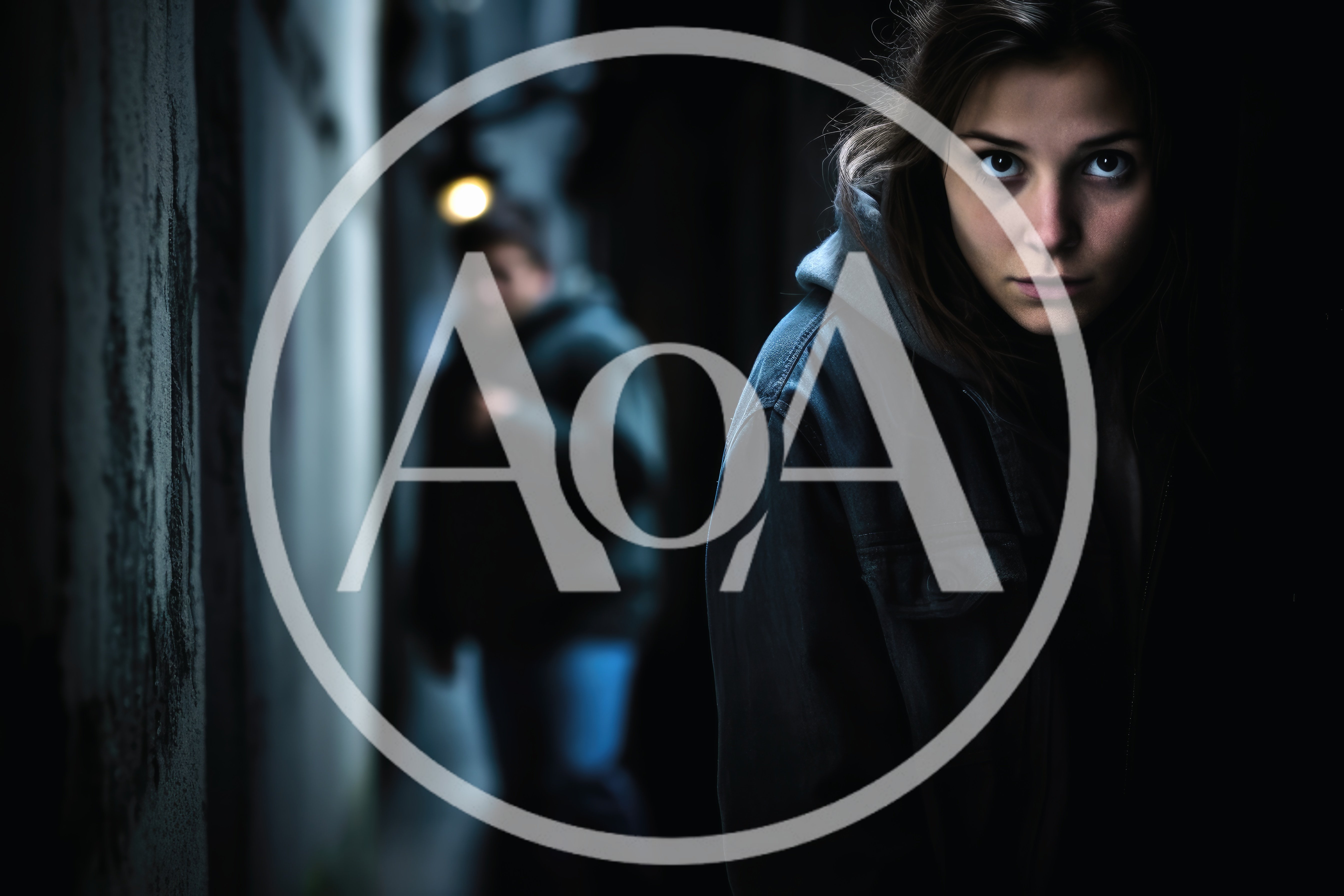 Young Woman Feeling Threatened By A Stalker In Alley