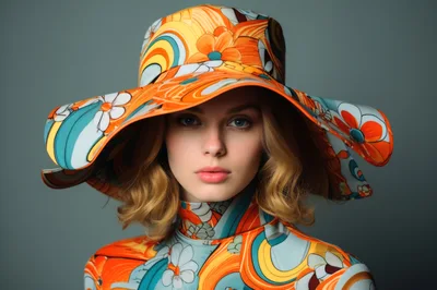 Portrait Of A Woman Wearing A Retro Floral Hat