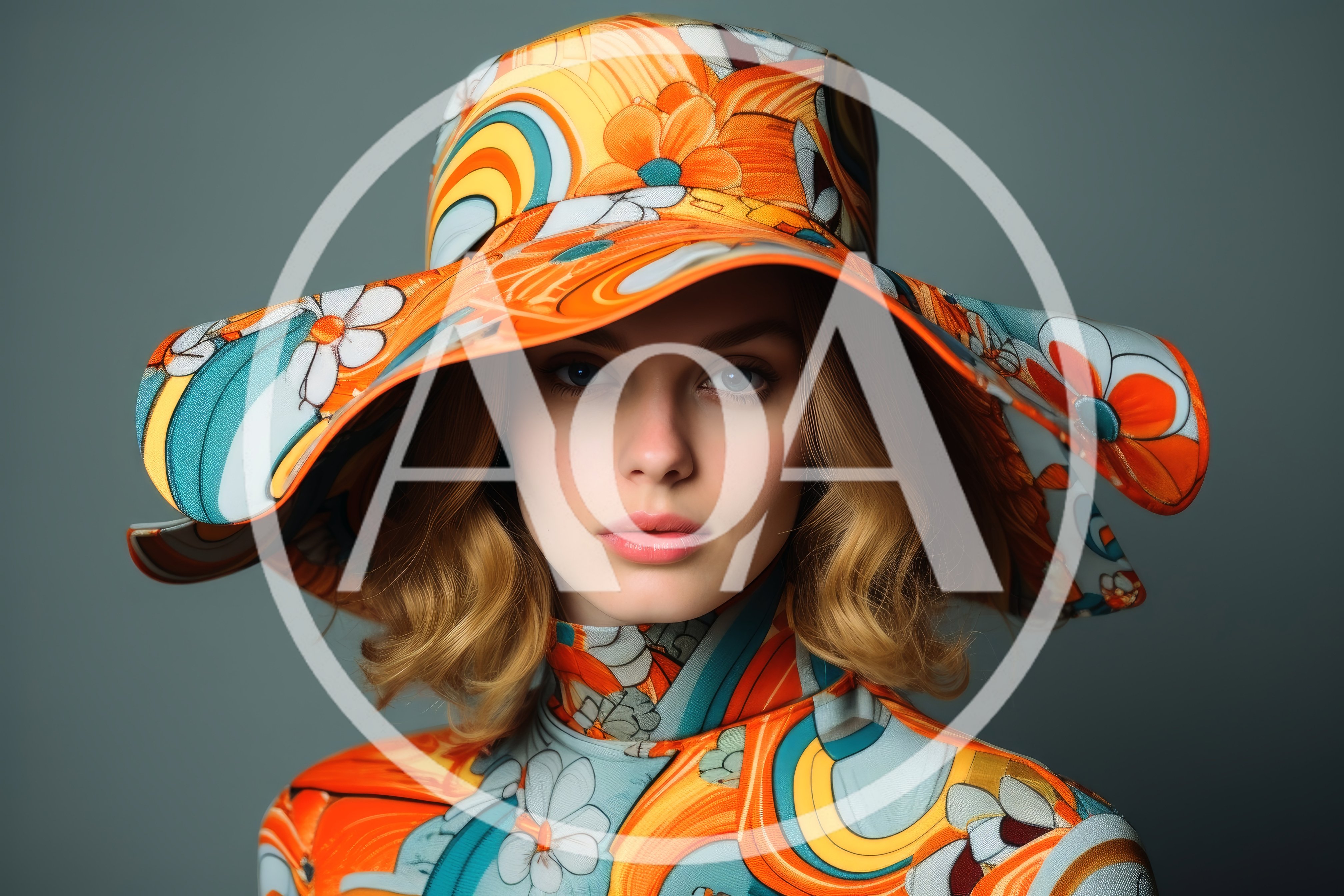 Portrait Of A Woman Wearing A Retro Floral Hat