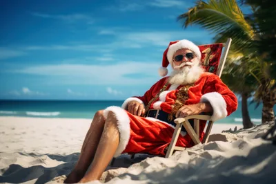 Santa Claus Relaxing on a Tropical Beach