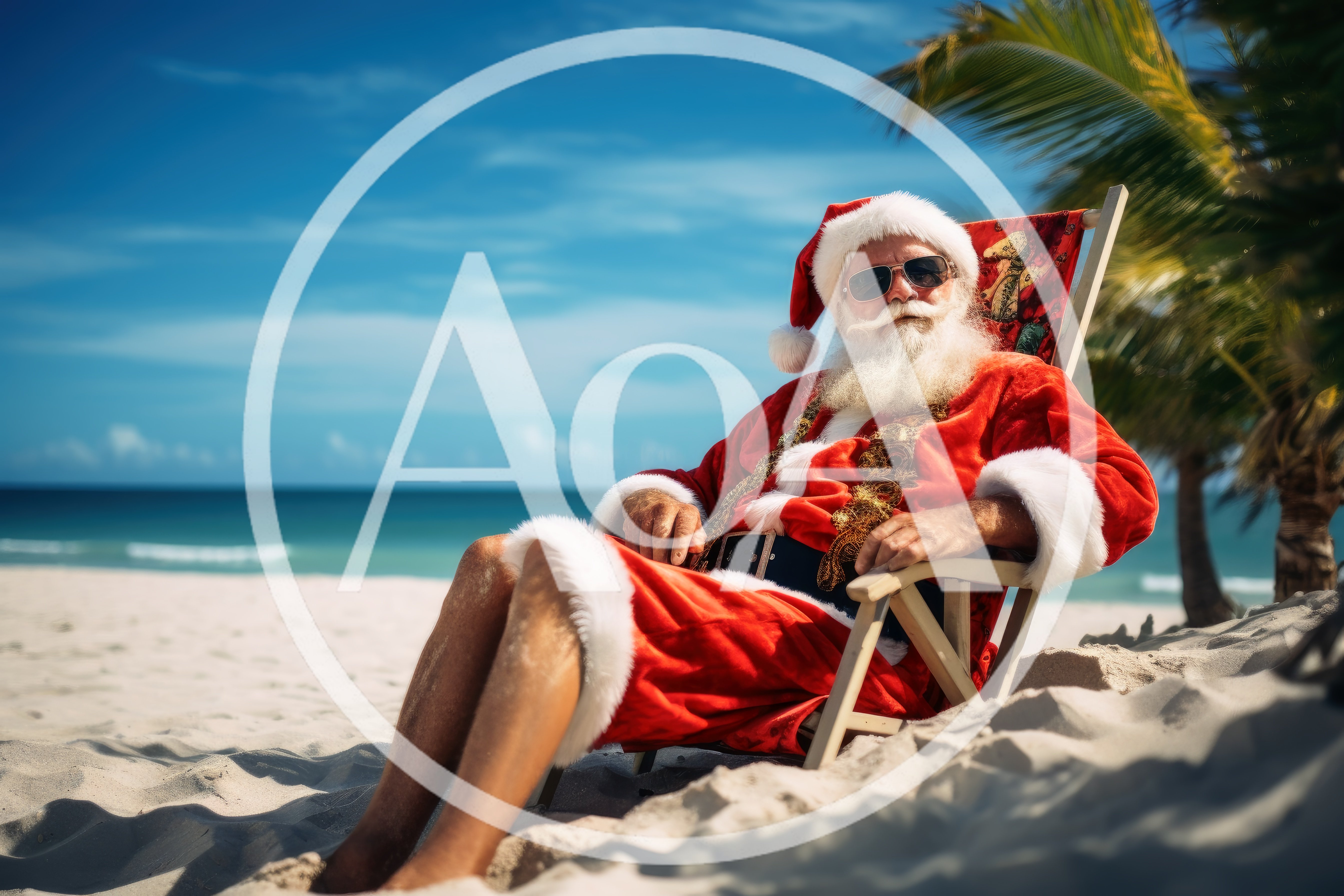 Santa Claus Relaxing on a Tropical Beach