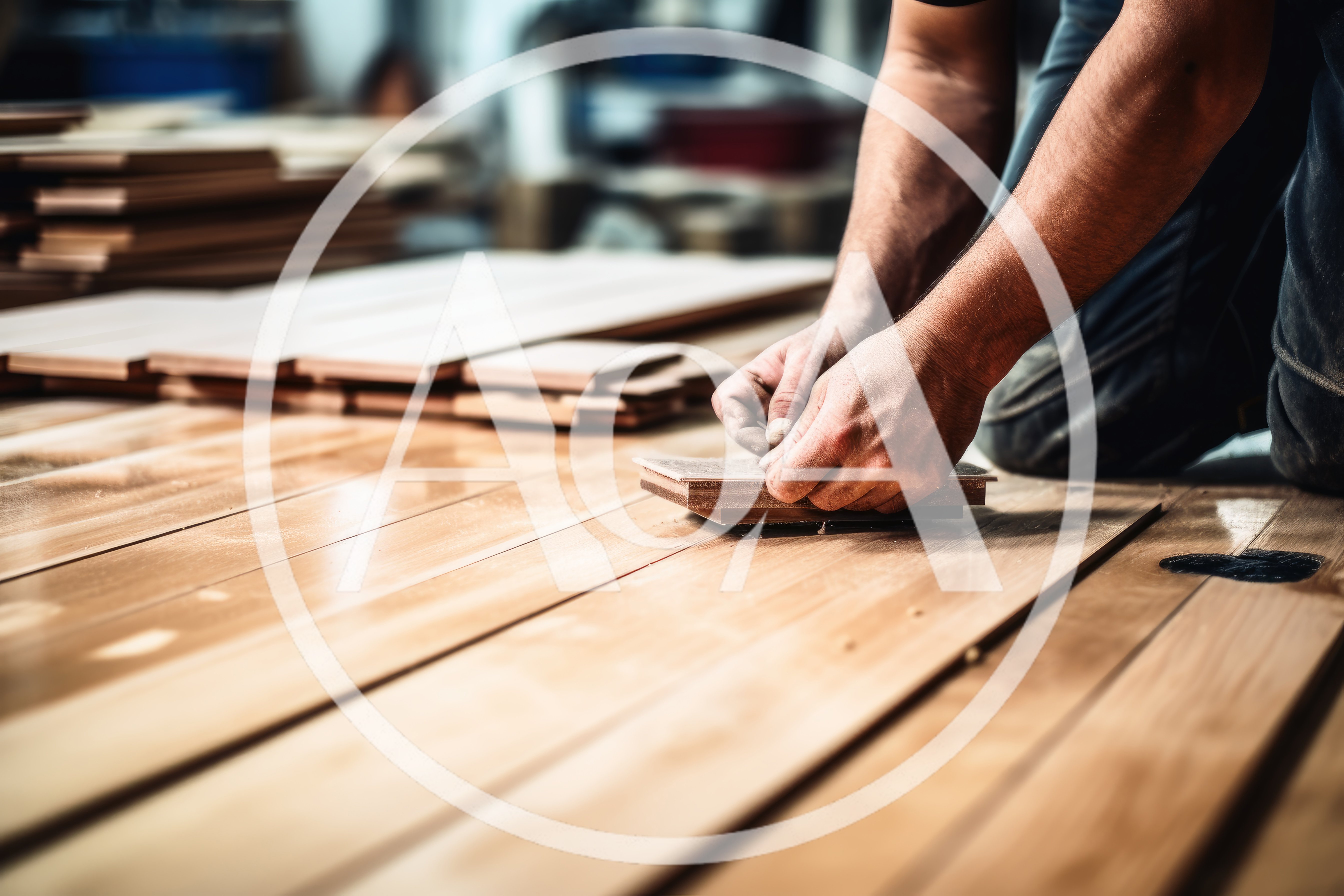Carpenter Installing Hardwood Flooring In A Workshop