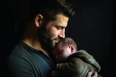 Father Holding His Sleeping Newborn Baby