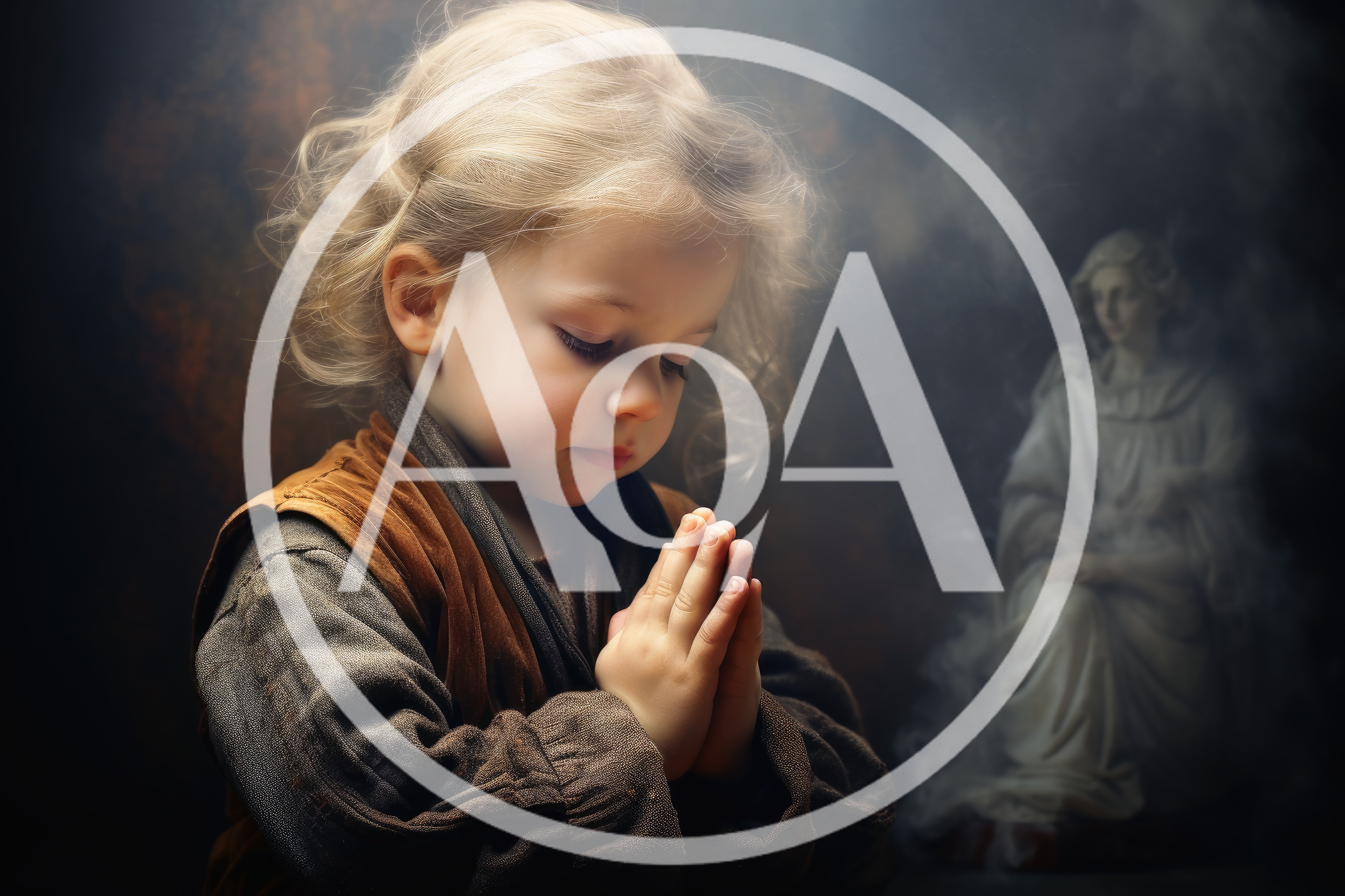 Young Child Praying With Hands Clasped In Devotion