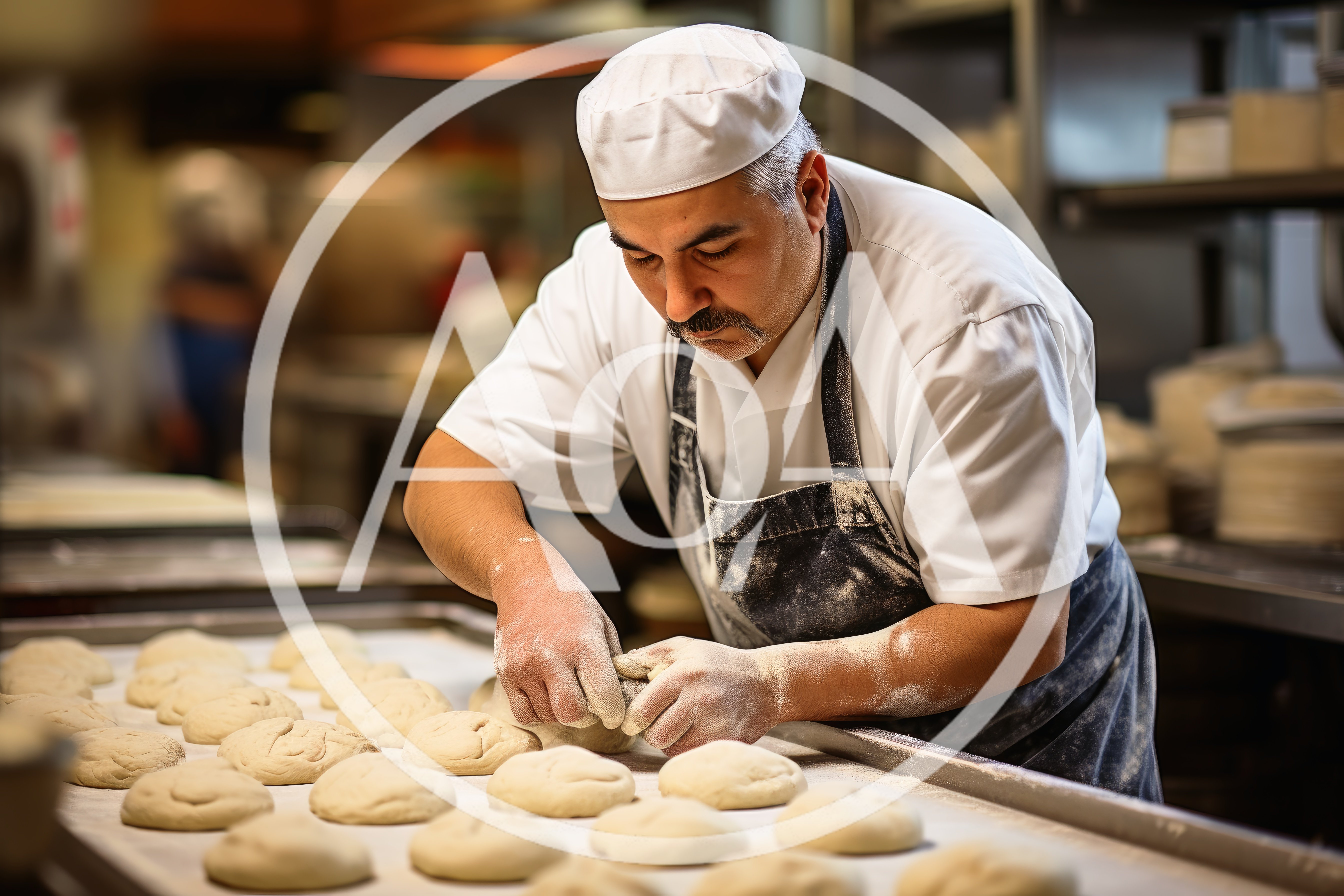 Professional Baker Shaping Dough Balls In Commercial Kitchen