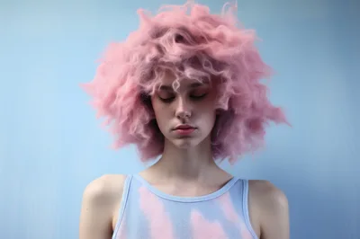 Portrait Of A Young Woman With Pink Afro Hair