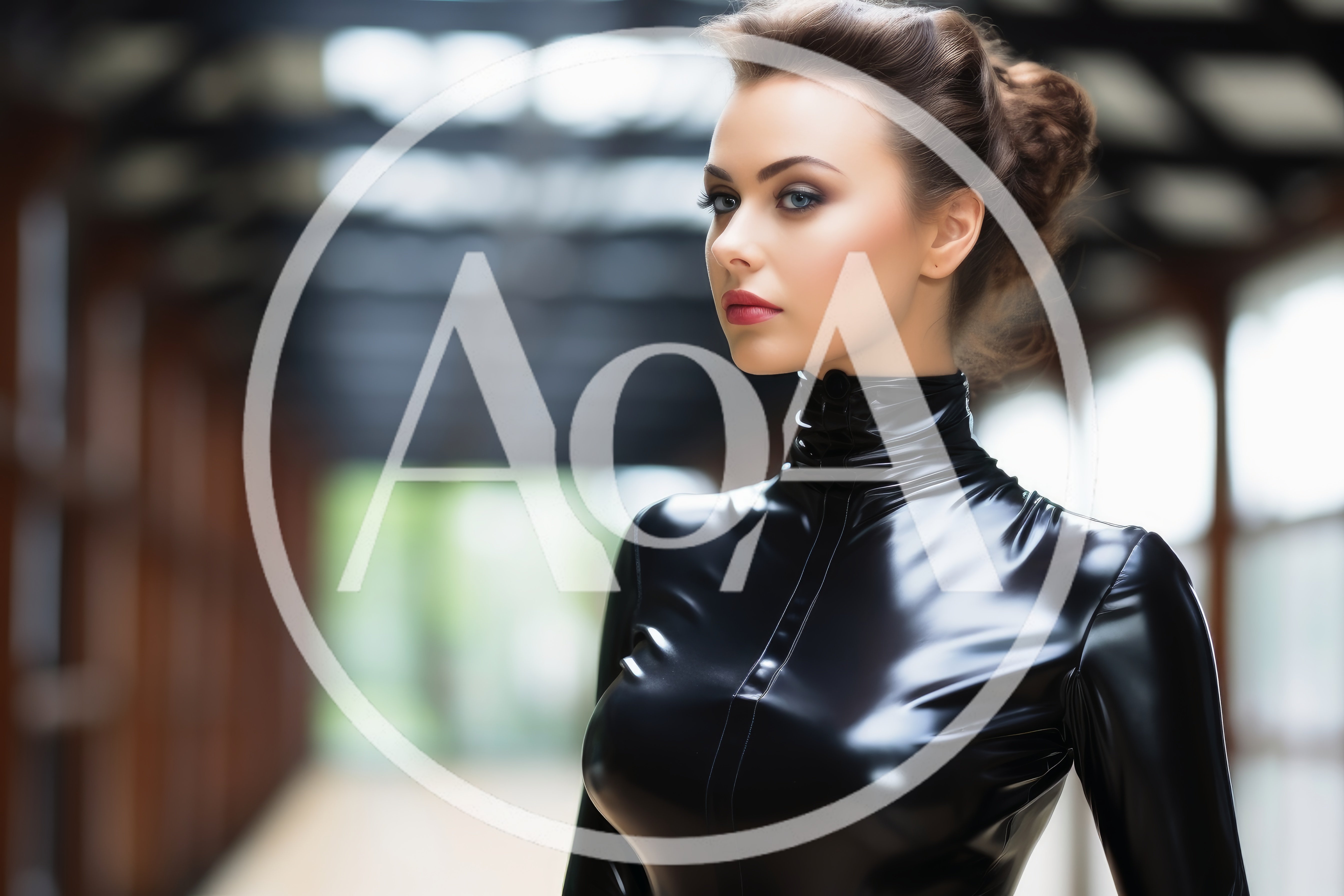 Portrait Of A Woman In A Black Latex Bodysuit